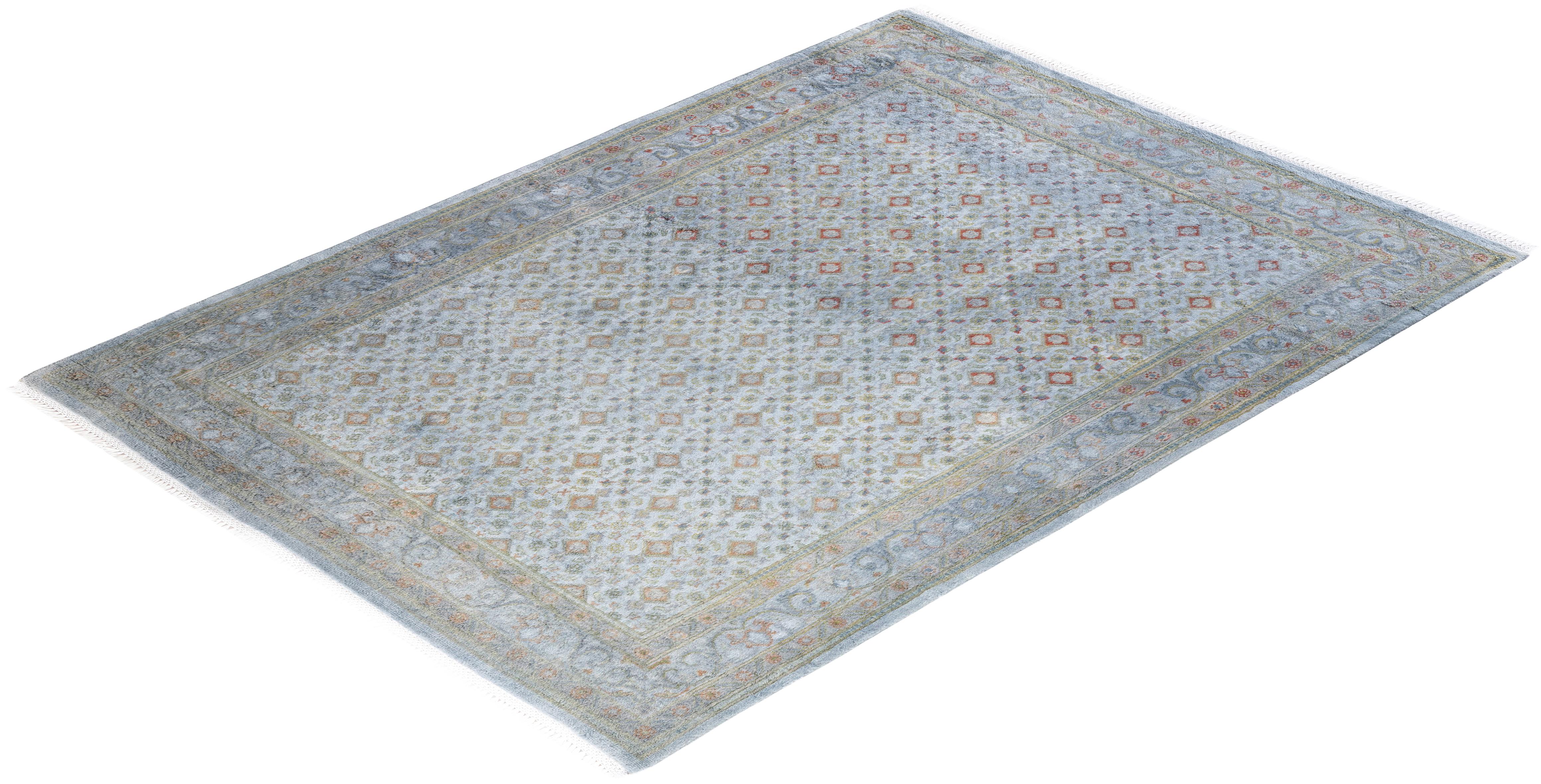 Contemporary Overdyed Hand Knotted Wool Gray Area Rug 4' 2