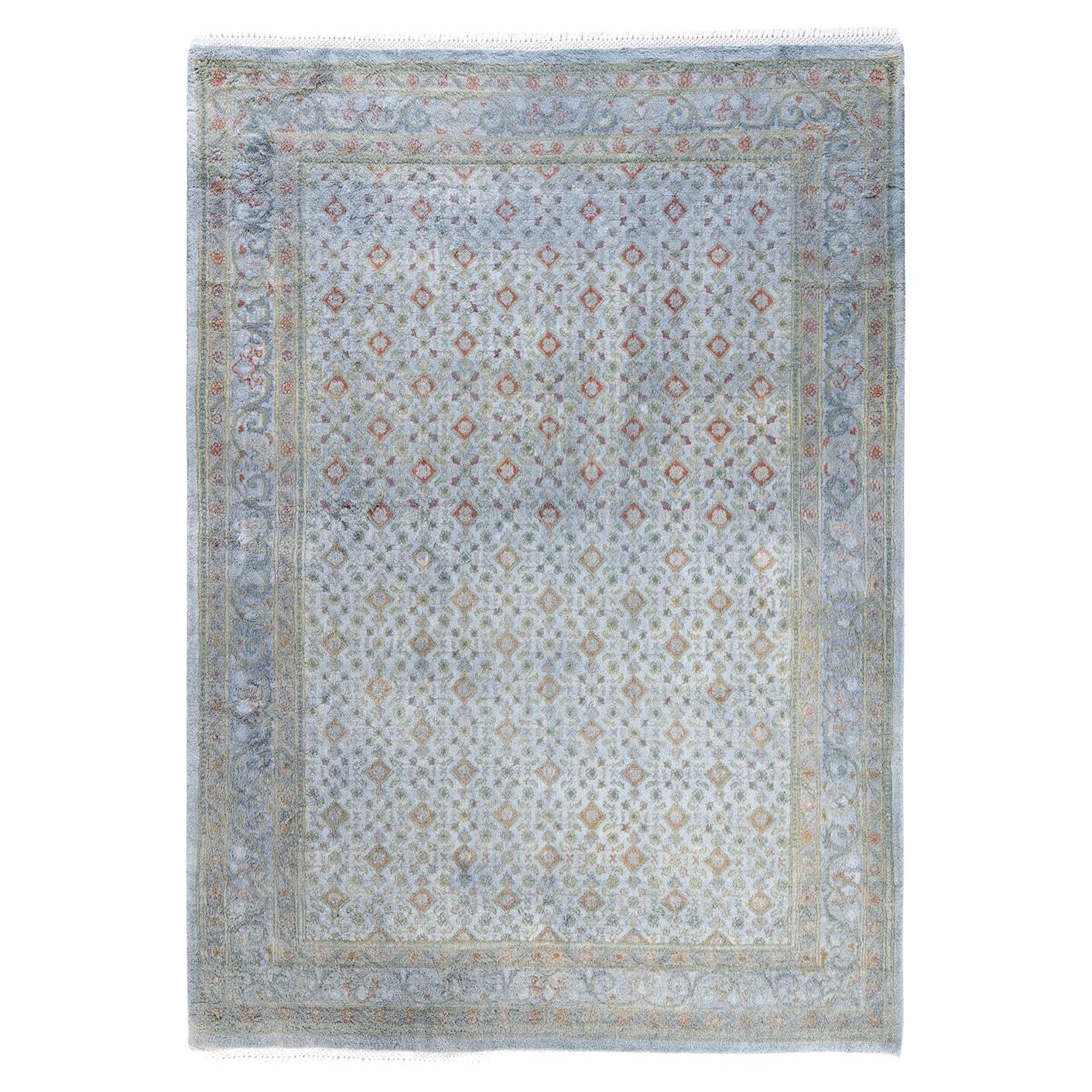 Contemporary Overdyed Hand Knotted Wool Gray Area Rug 4' 2" x 5' 9"