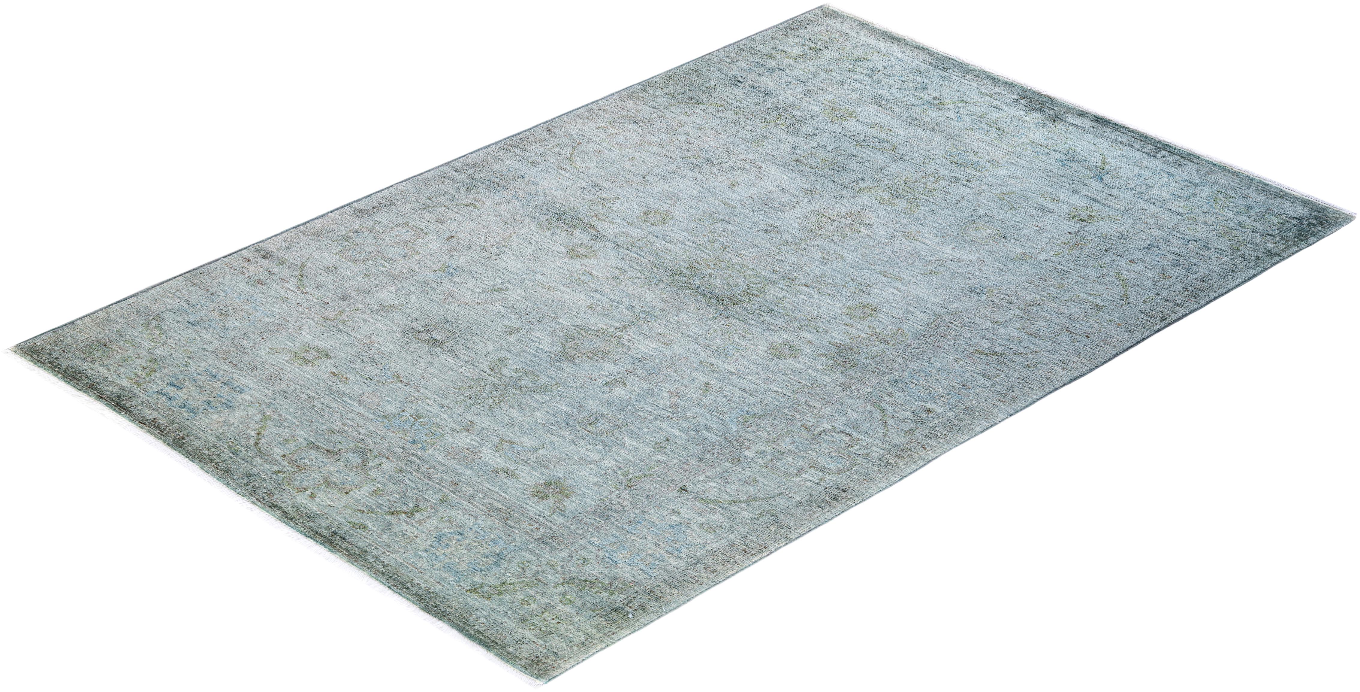 Contemporary Overdyed Hand Knotted Wool Gray Area Rug 4' 2