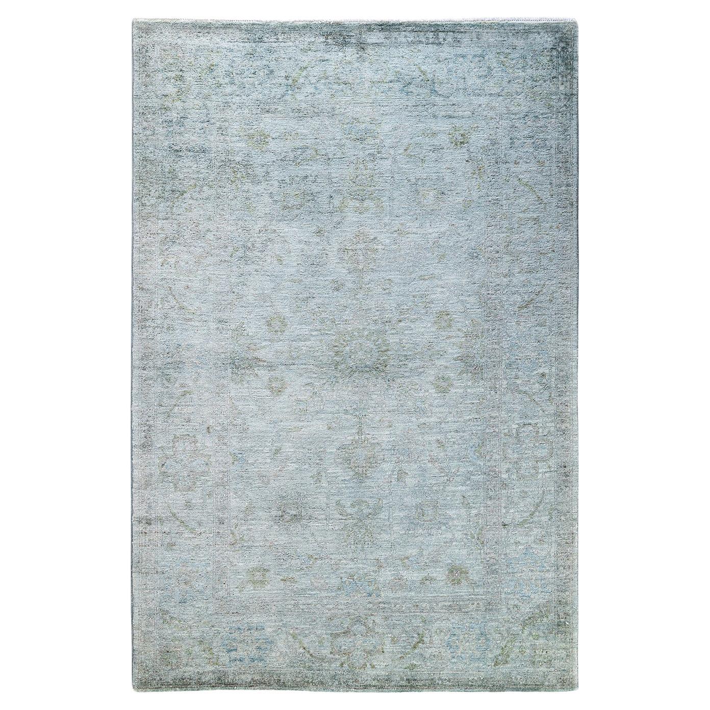 Contemporary Tapis de sol en laine surteinte nouée à la main gris 4' 2" x 6' 1"