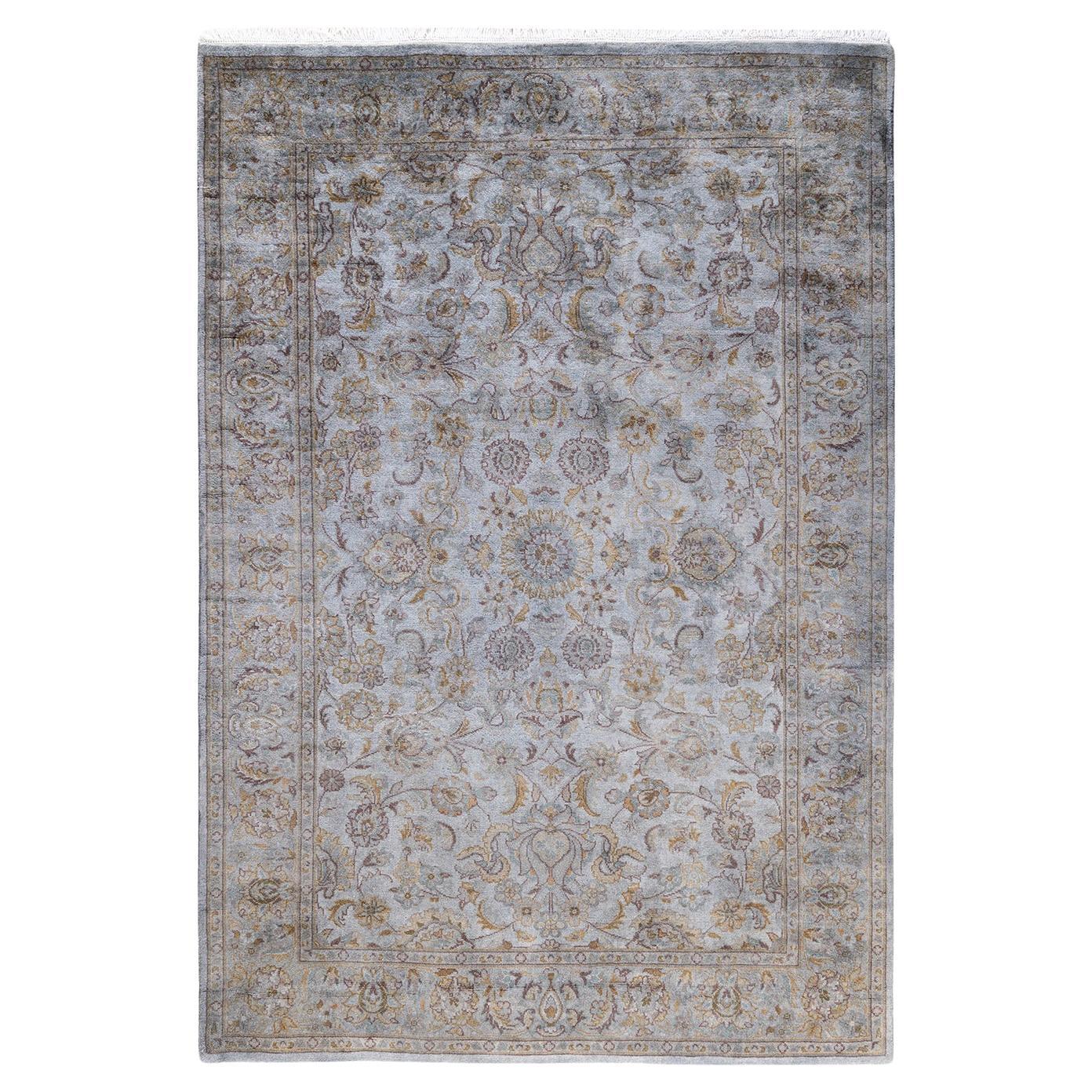 Contemporary Overdyed Hand Knotted Wool Gray Area Rug 4' 2" x 6' 2"