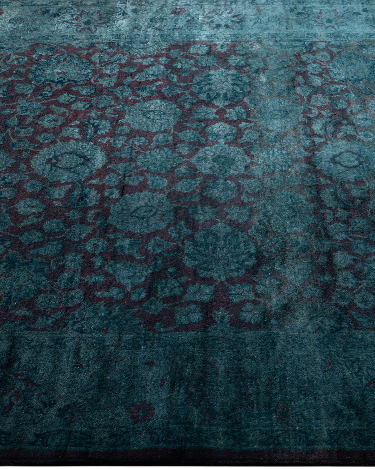 Contemporary Tapis de sol en laine surteinte nouée à la main gris 4' 2