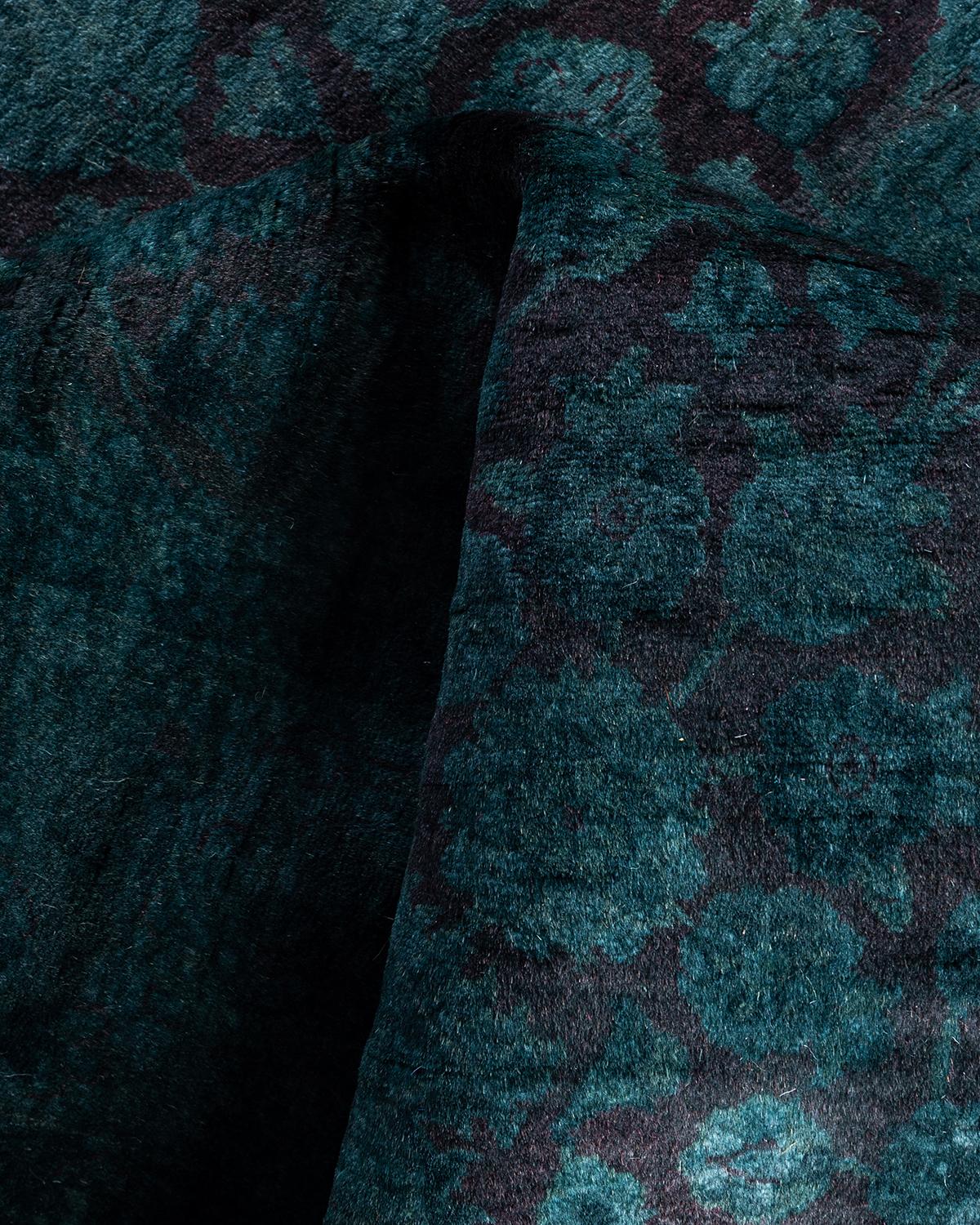 Contemporary Tapis de sol en laine surteinte nouée à la main gris 4' 2