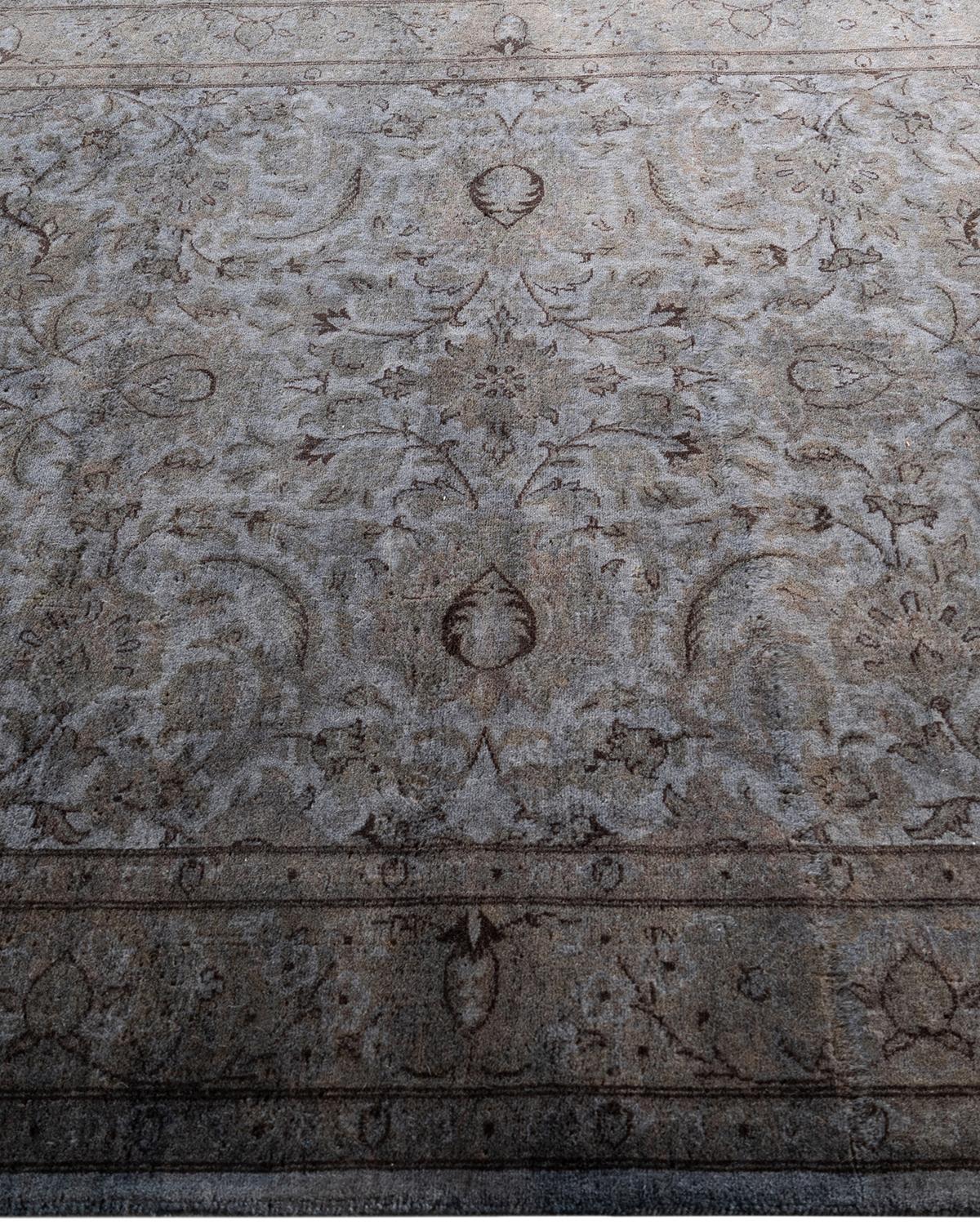 Zeitgenössische Overdyed handgeknüpfte Wolle grau Bereich Teppich 4' 3