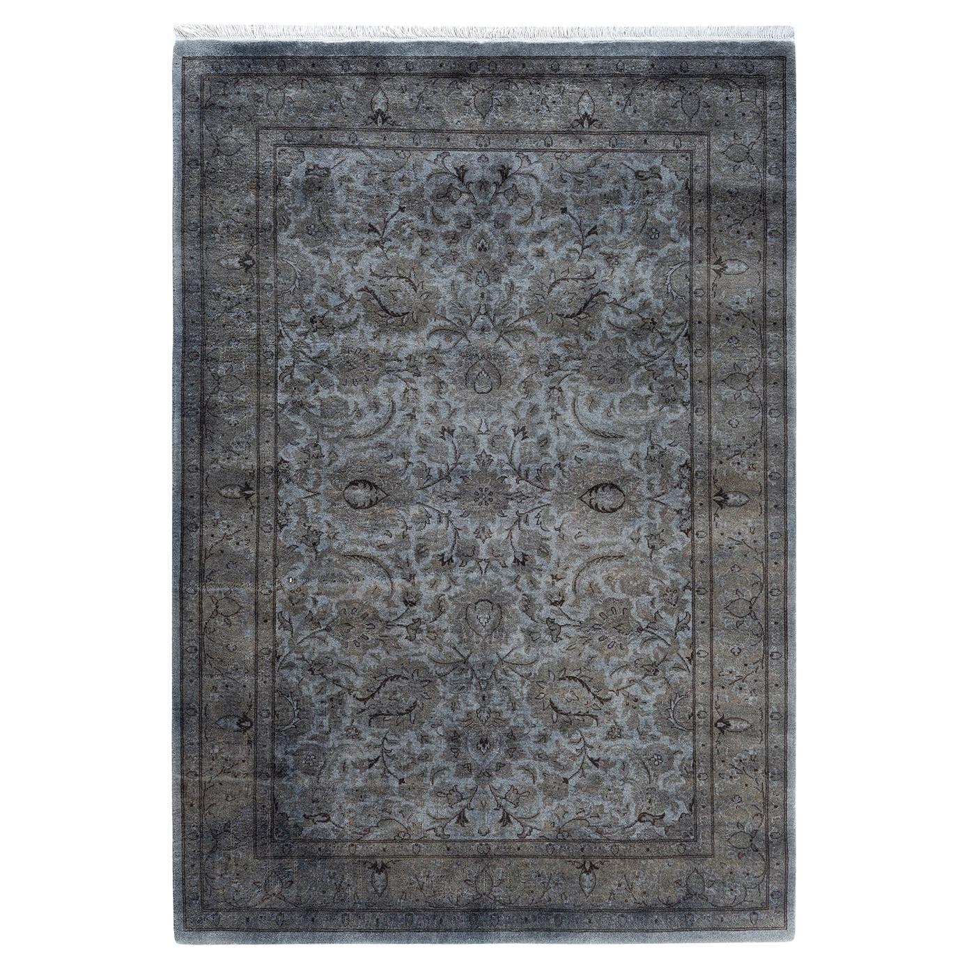 Contemporary Overdyed Hand Knotted Wool Gray Area Rug 4' 3" x 6' 0"