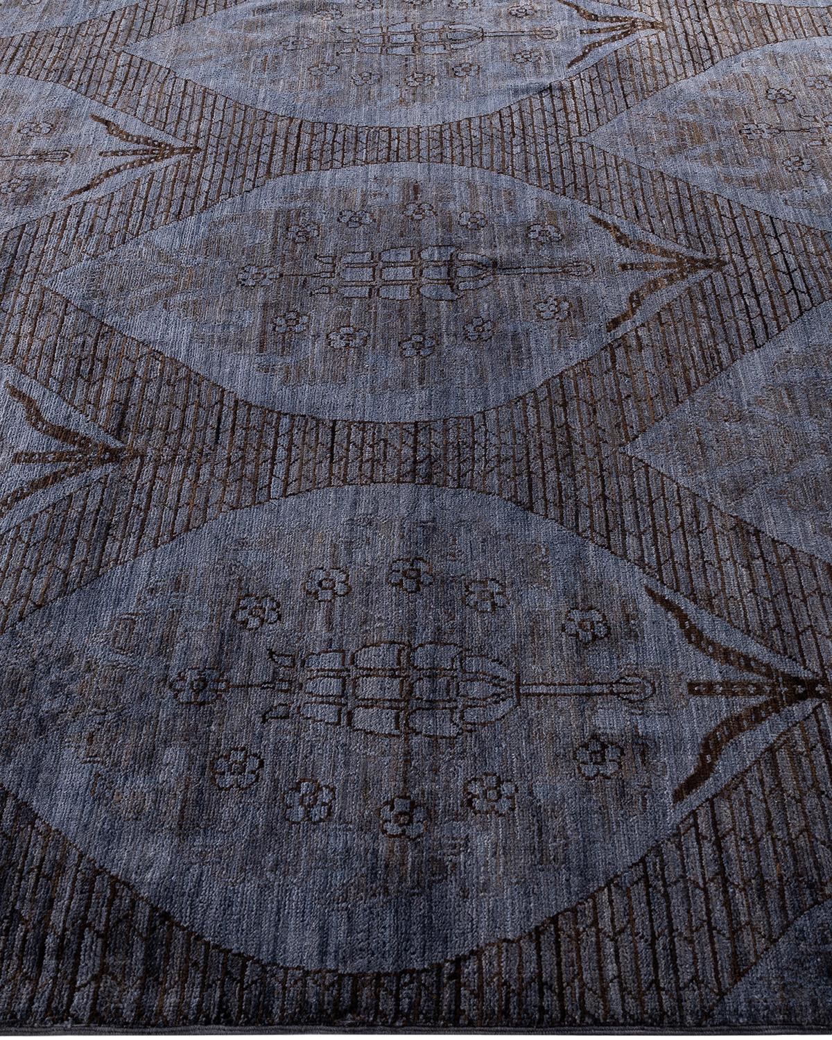 Contemporary Overdyed Hand Knotted Wool Gray Area Rug 5' 10