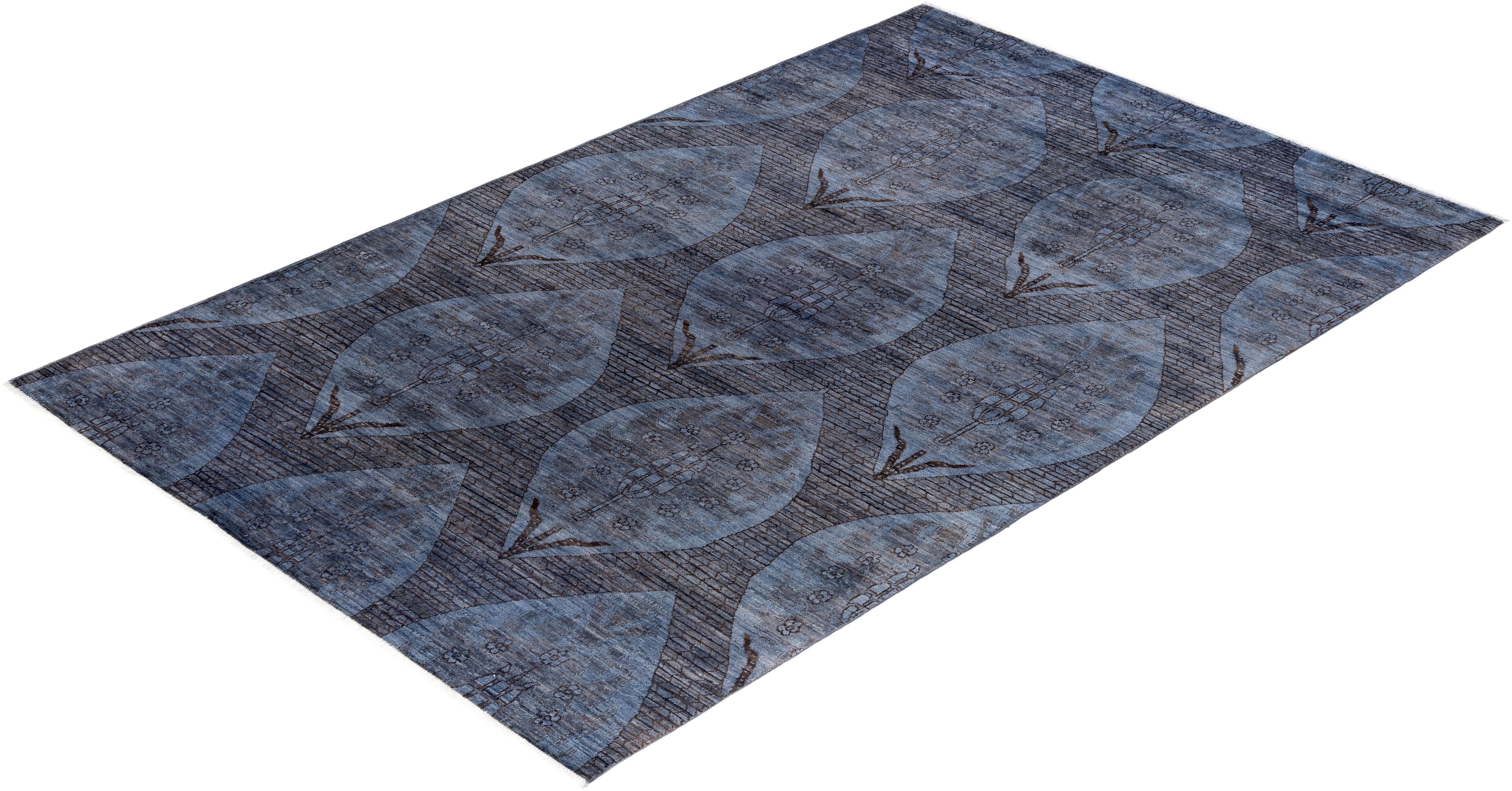 Contemporary Overdyed Hand Knotted Wool Gray Area Rug 5' 10
