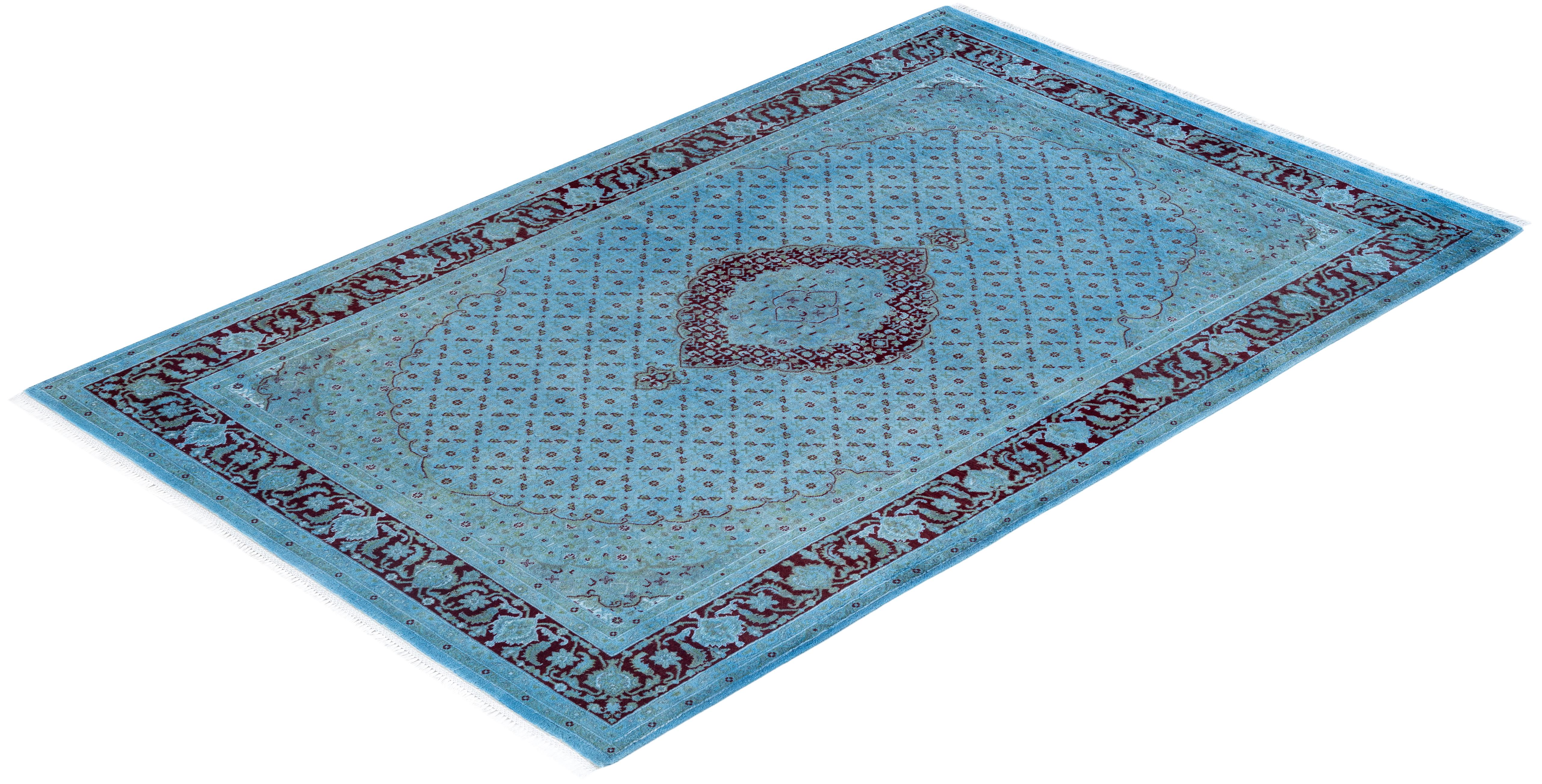 Contemporary Overdyed Hand Knotted Wool Gray Area Rug 6' 1