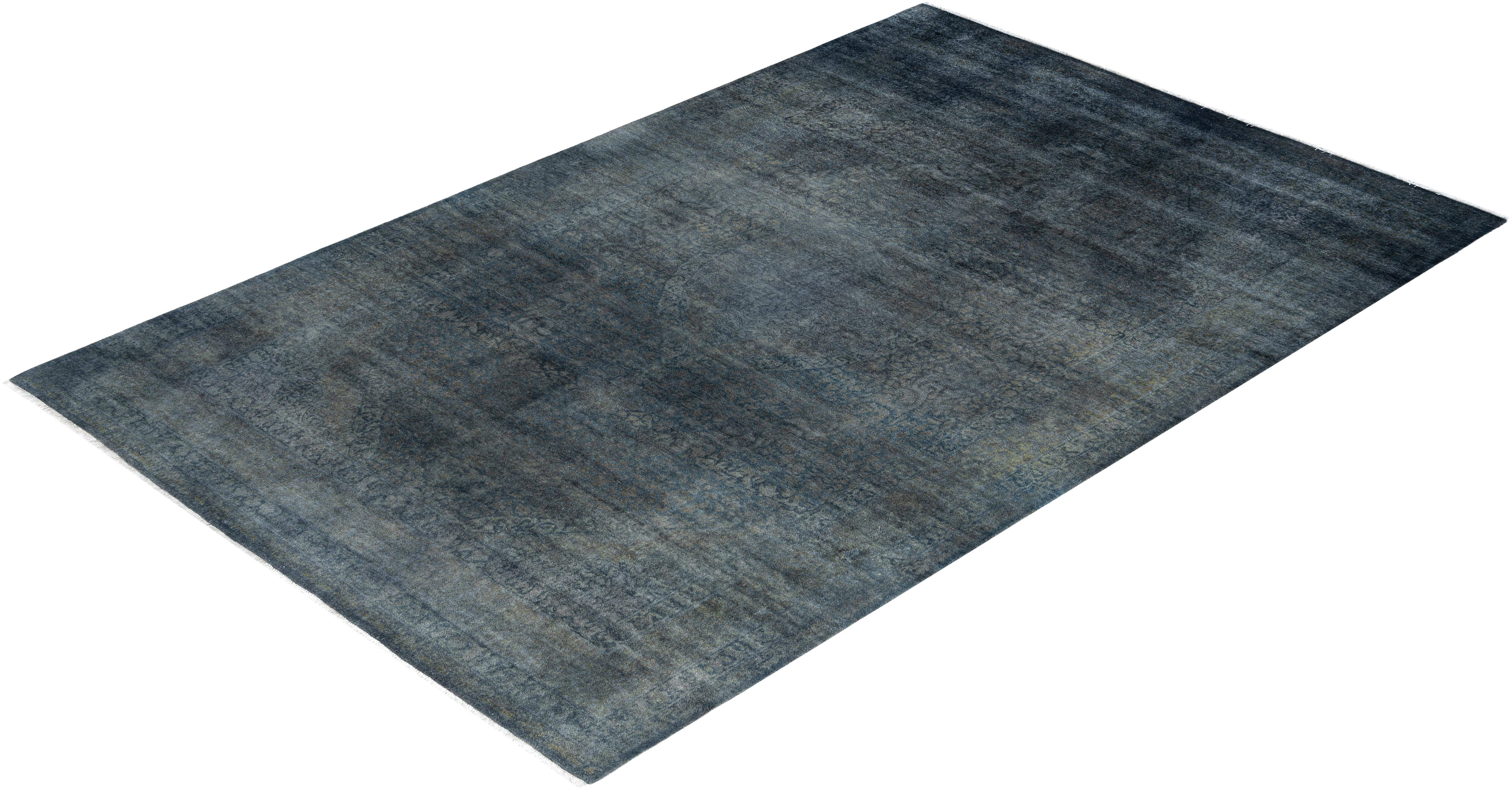 Contemporary Overdyed Hand Knots Rugs (Tappeto di lana grigio) 6' 3