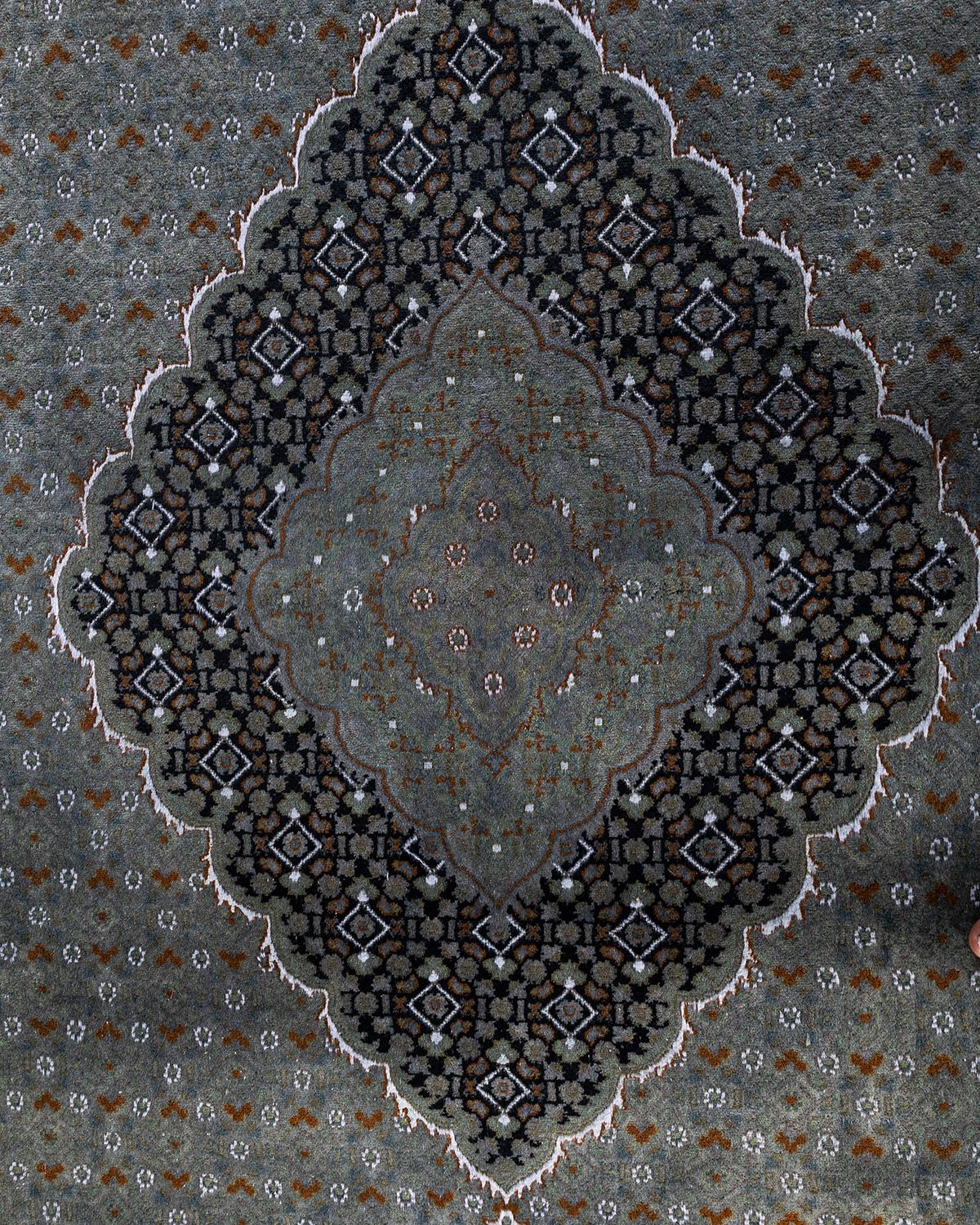 Pakistanais Contemporary Overdyed Hand Knotted Wool Gray Area Rug 6' 8