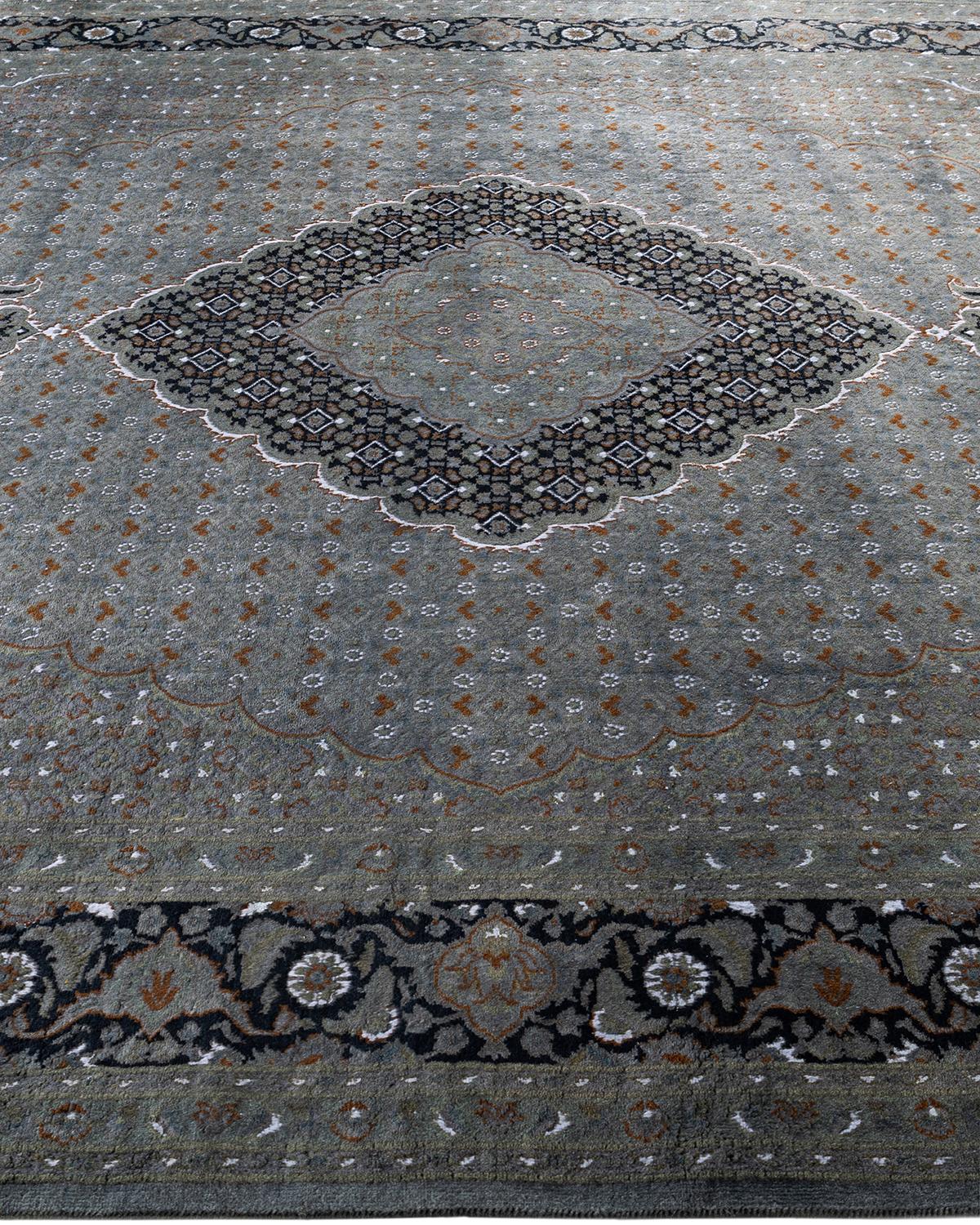 Contemporary Overdyed Hand Knotted Wool Gray Area Rug 6' 8