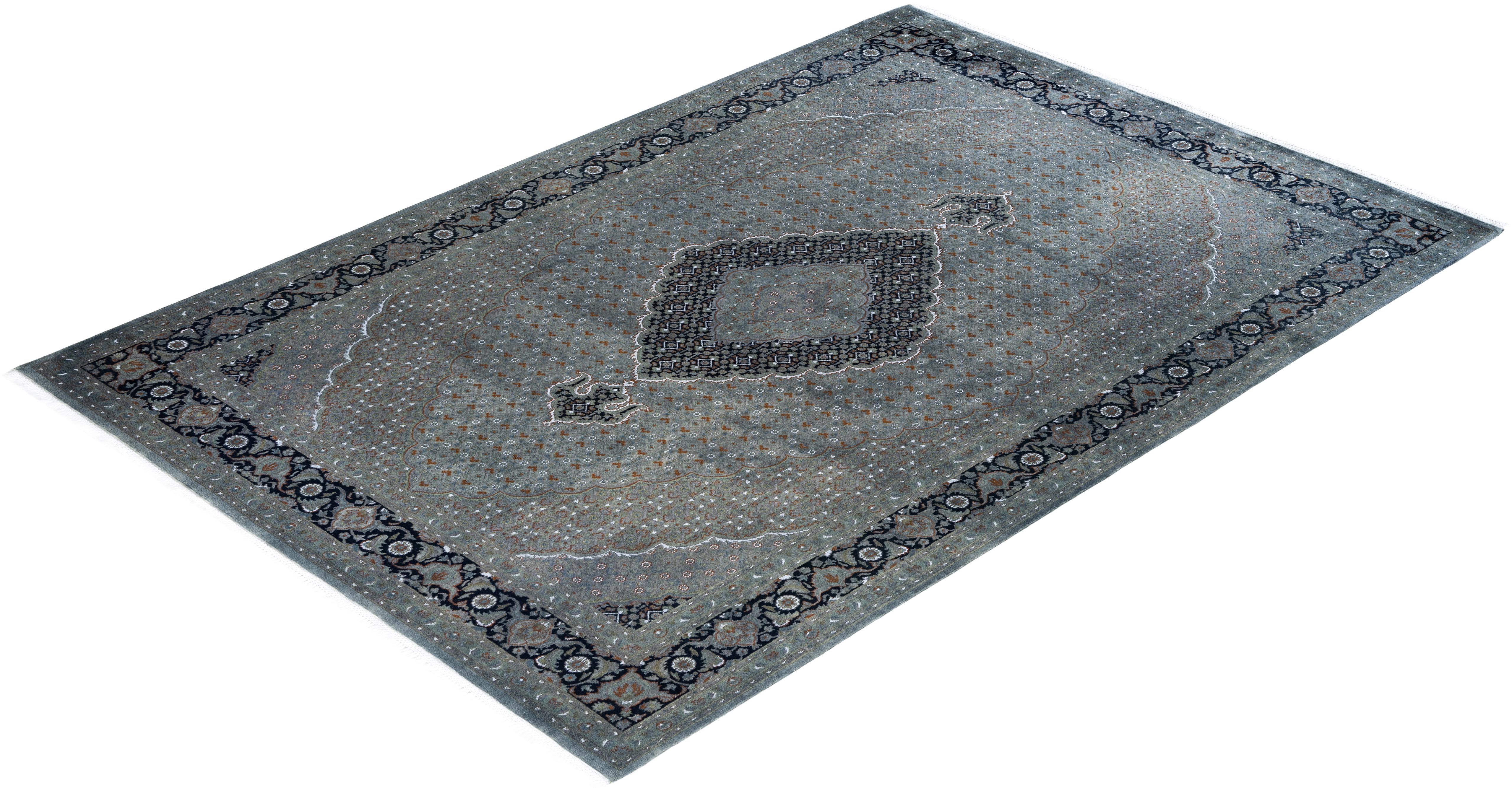 Contemporary Overdyed Hand Knotted Wool Gray Area Rug 6' 8