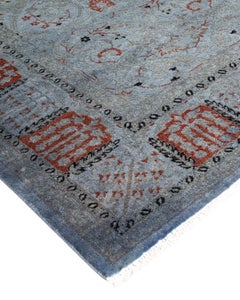 Contemporary Overdyed Hand Knotted Wool Gray Area Rug