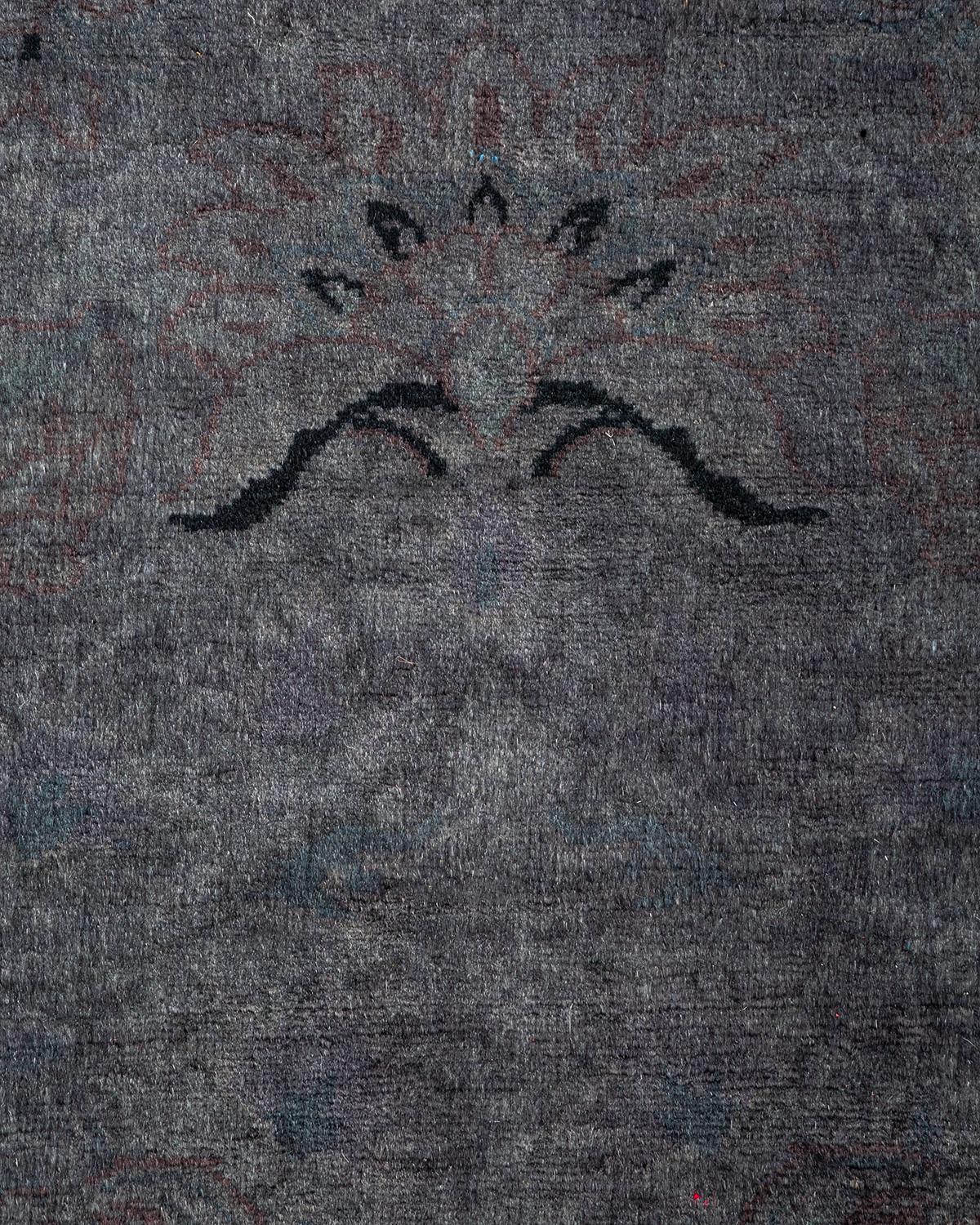 Pakistani Contemporary Overdyed Hand Knotted Wool Gray Area Rug For Sale