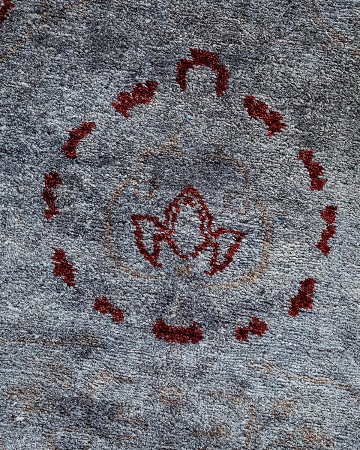 Pakistani Contemporary Overdyed Hand Knotted Wool Gray Area Rug For Sale