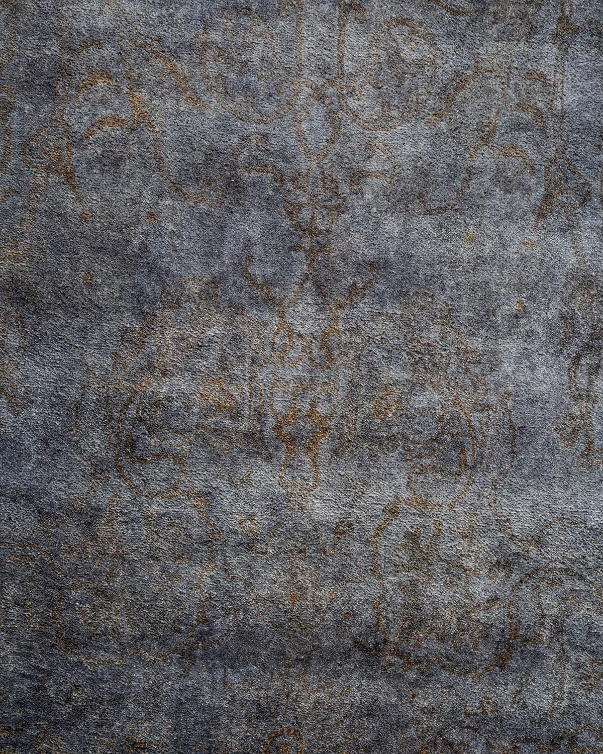 Pakistani Contemporary Overdyed Hand Knotted Wool Gray Area Rug For Sale