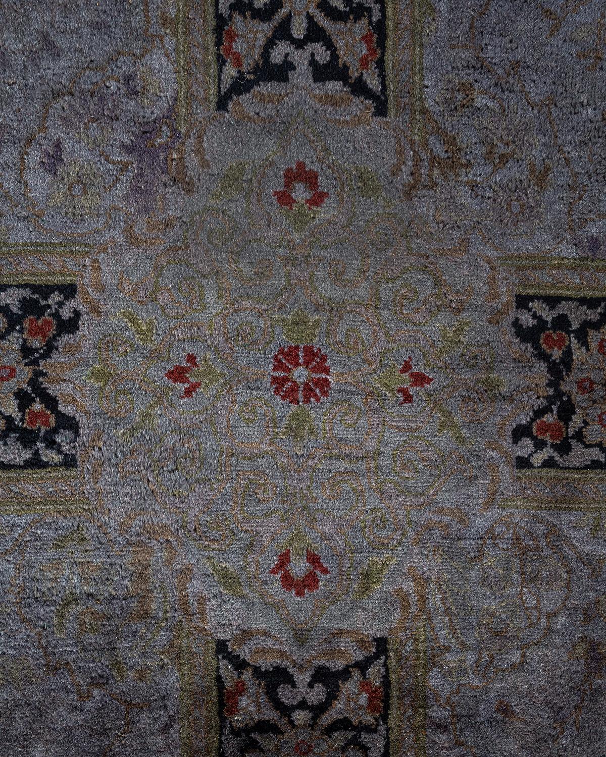 Pakistani Contemporary Overdyed Hand Knotted Wool Gray Area Rug For Sale