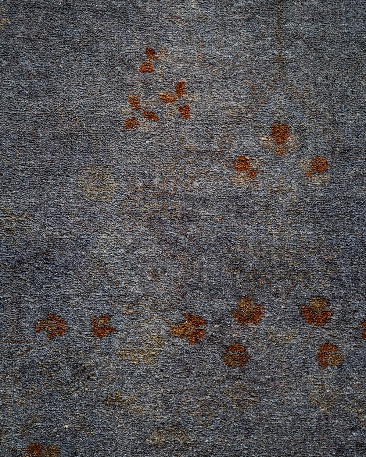 Pakistani Contemporary Overdyed Hand Knotted Wool Gray Area Rug For Sale