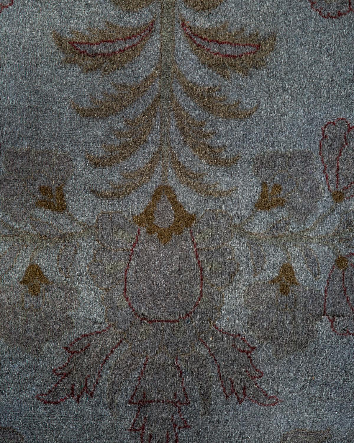 Pakistani Contemporary Overdyed Hand Knotted Wool Gray Area Rug For Sale