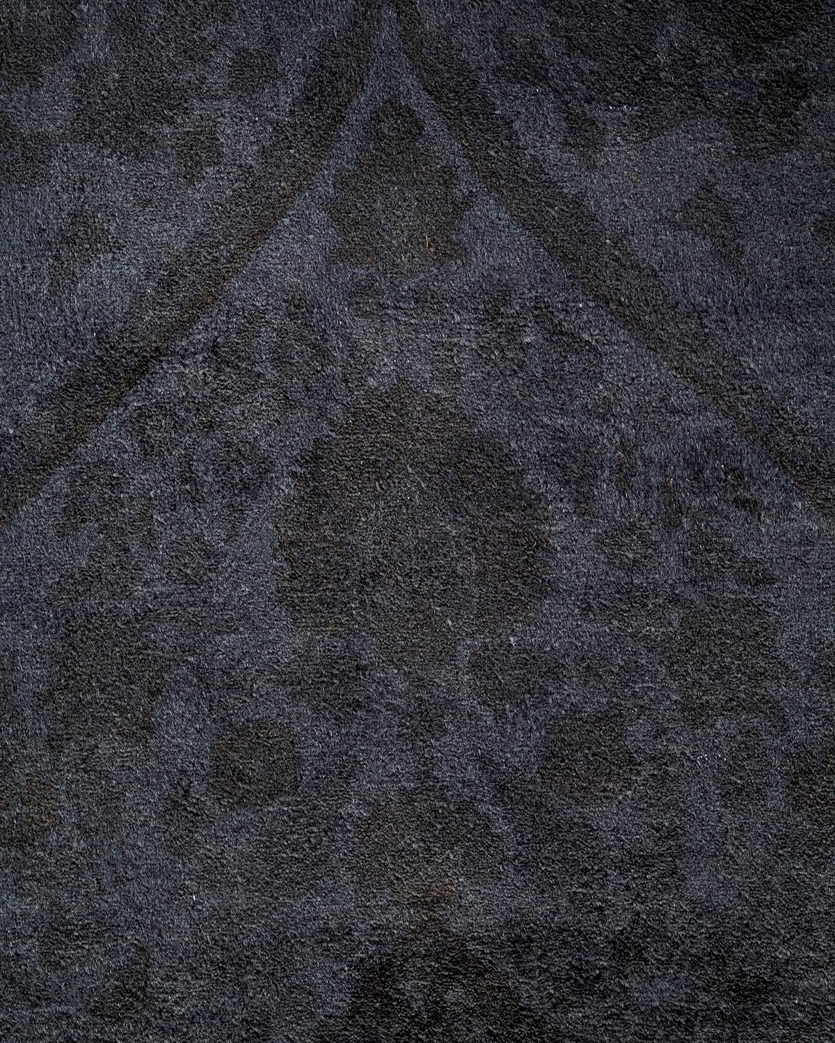 Pakistani Contemporary Overdyed Hand Knotted Wool Gray Area Rug For Sale