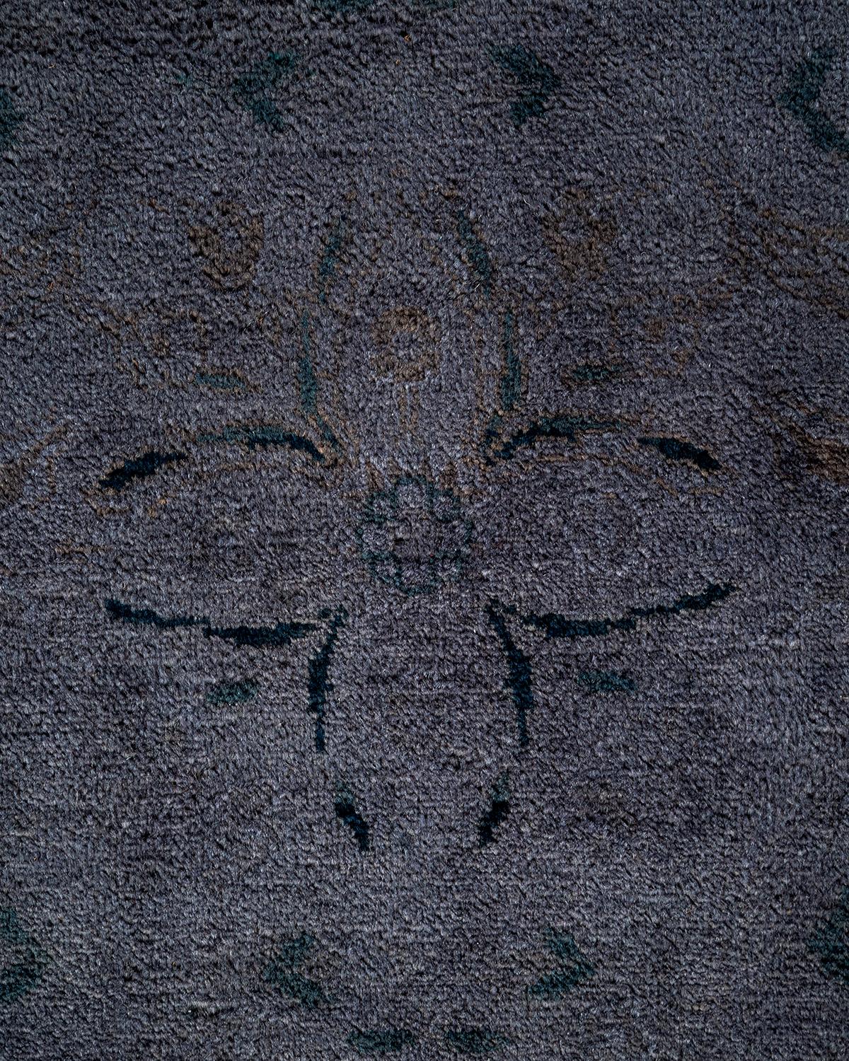 Pakistani Contemporary Overdyed Hand Knotted Wool Gray Area Rug For Sale