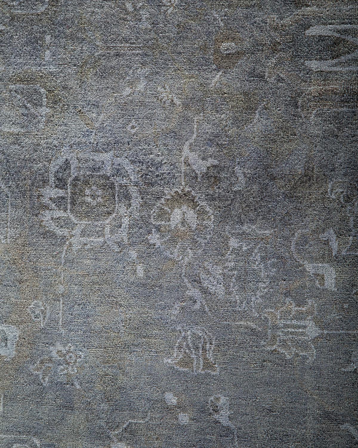 Pakistano Contemporary Overdyed Hand Knotted Wool Gray Area Rugs (Tappeto di lana grigio) in vendita