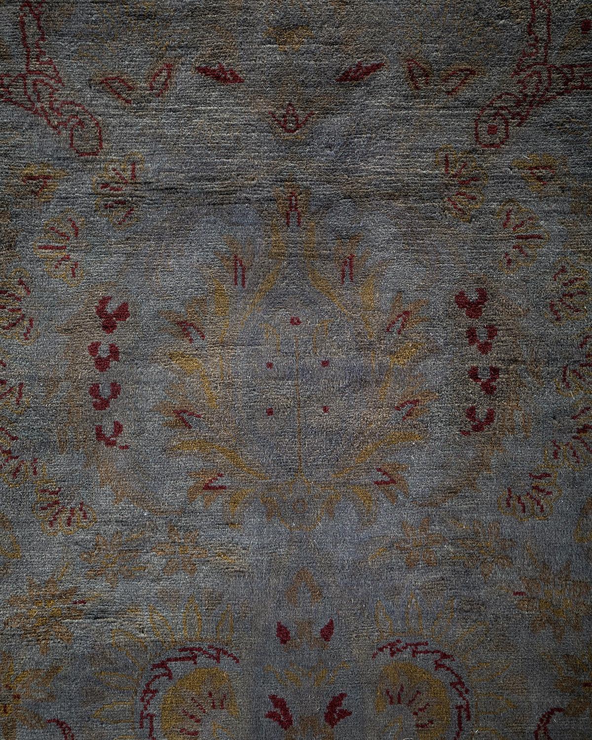 Contemporary Overdyed Hand Knotted Wool Gray Area Rug (Pakistanisch) im Angebot