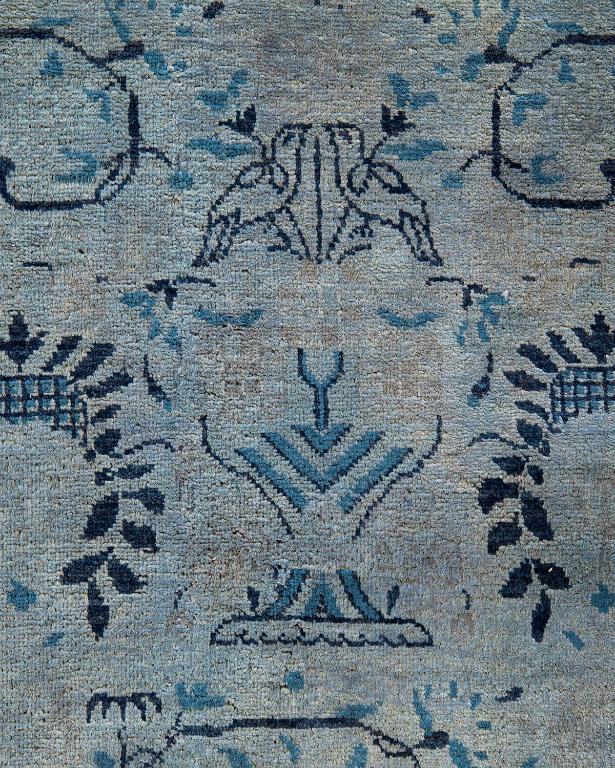 Pakistani Contemporary Overdyed Hand Knotted Wool Gray Area Rug For Sale