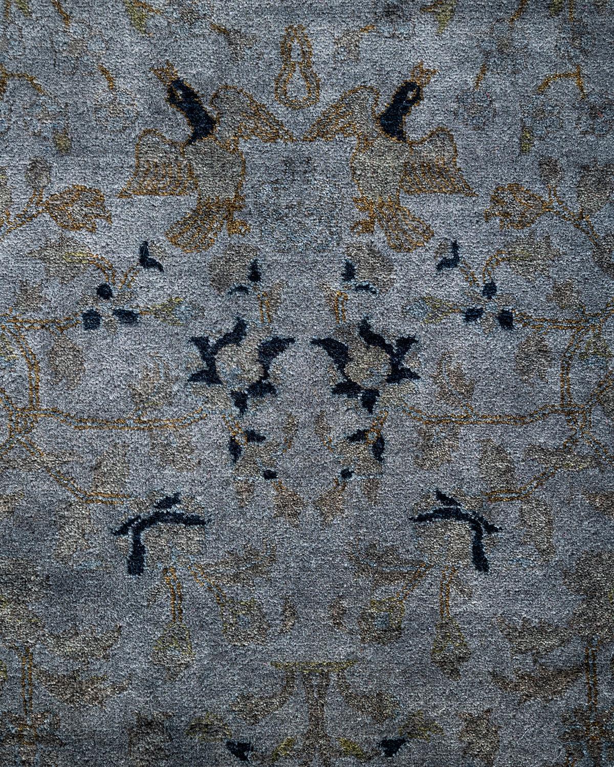 Contemporary Overdyed Hand Knotted Wool Gray Area Rug (Pakistanisch) im Angebot
