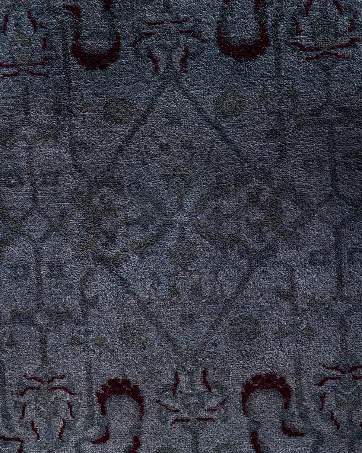 Pakistani Contemporary Overdyed Hand Knotted Wool Gray Area Rug For Sale