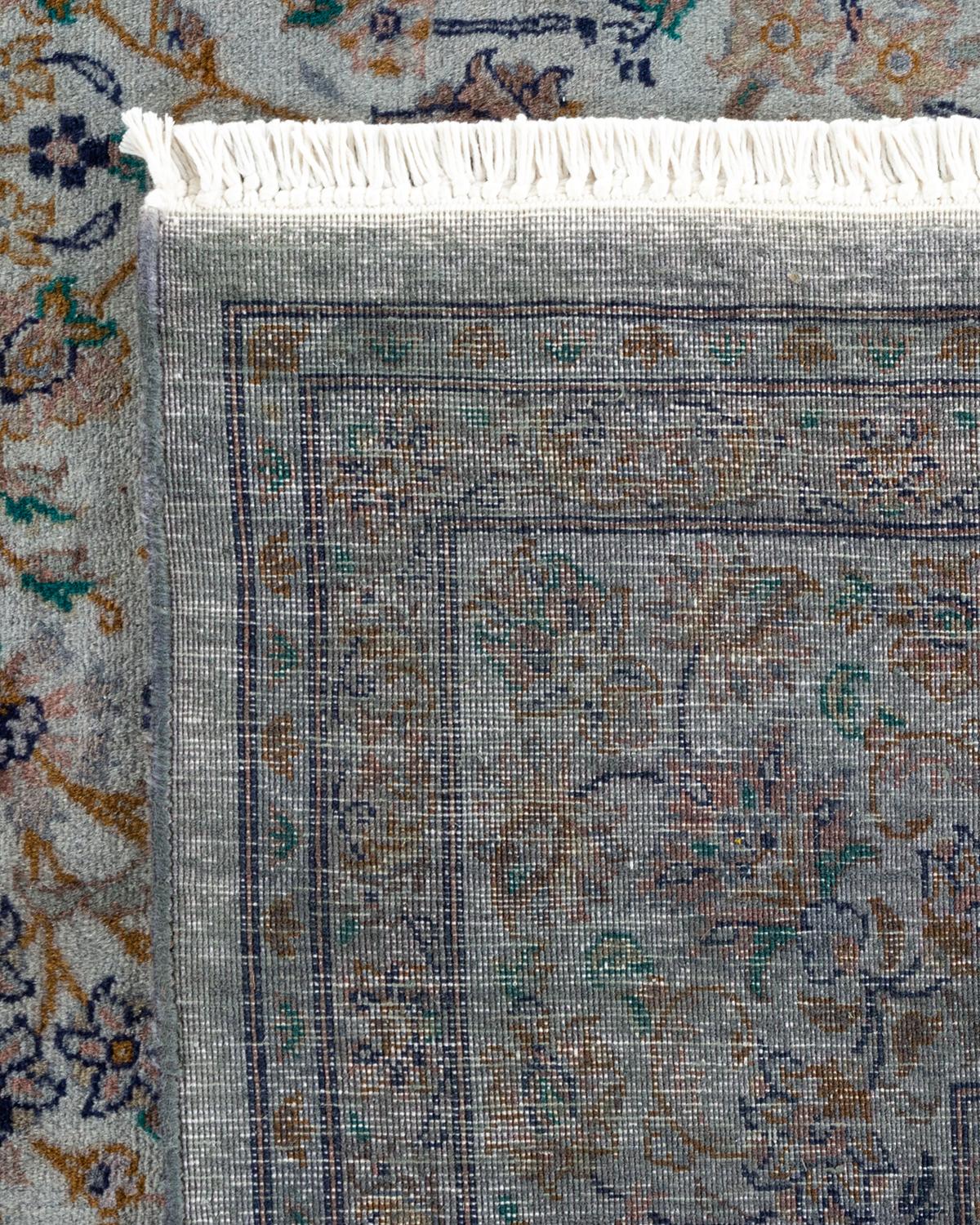 Contemporary Overdyed Hand Knotted Wool Gray Area Rug For Sale 1