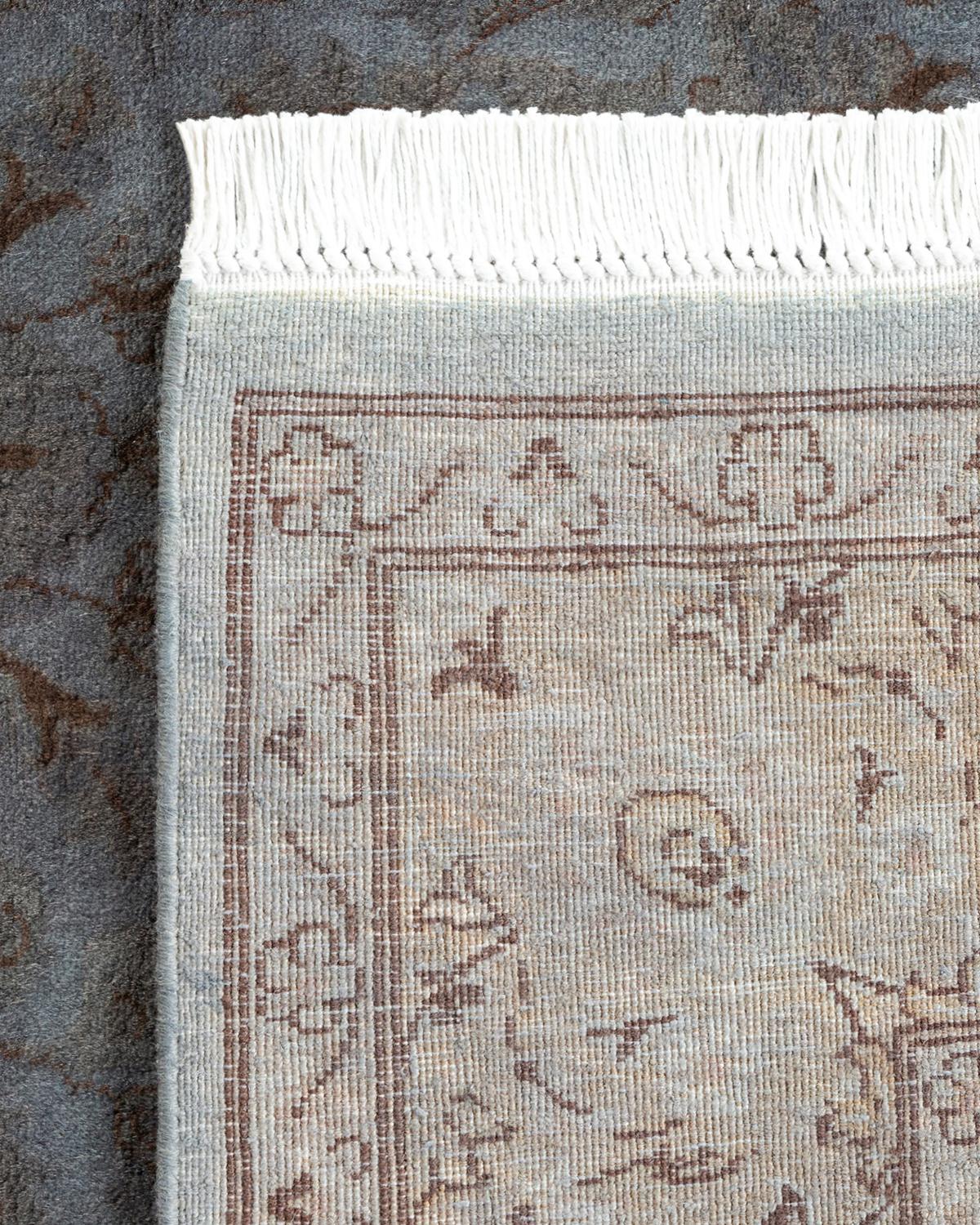 Contemporary Overdyed Hand Knotted Wool Gray Area Rug For Sale 1