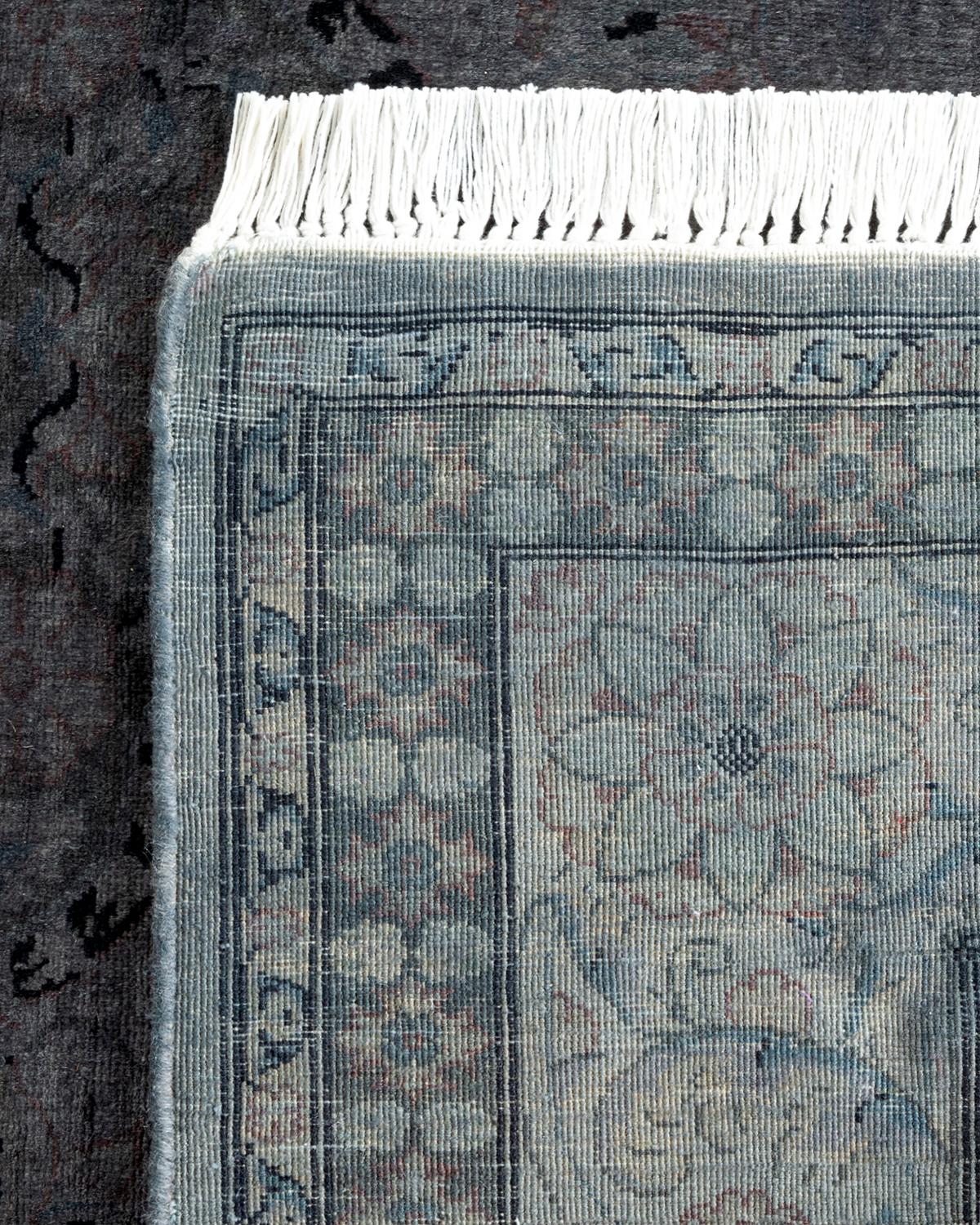 Contemporary Overdyed Hand Knotted Wool Gray Area Rug For Sale 1