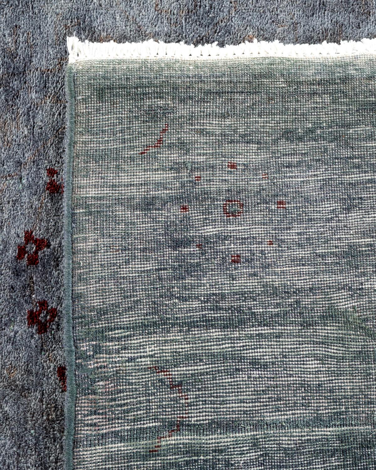 Contemporary Overdyed Hand Knotted Wool Gray Area Rug For Sale 1