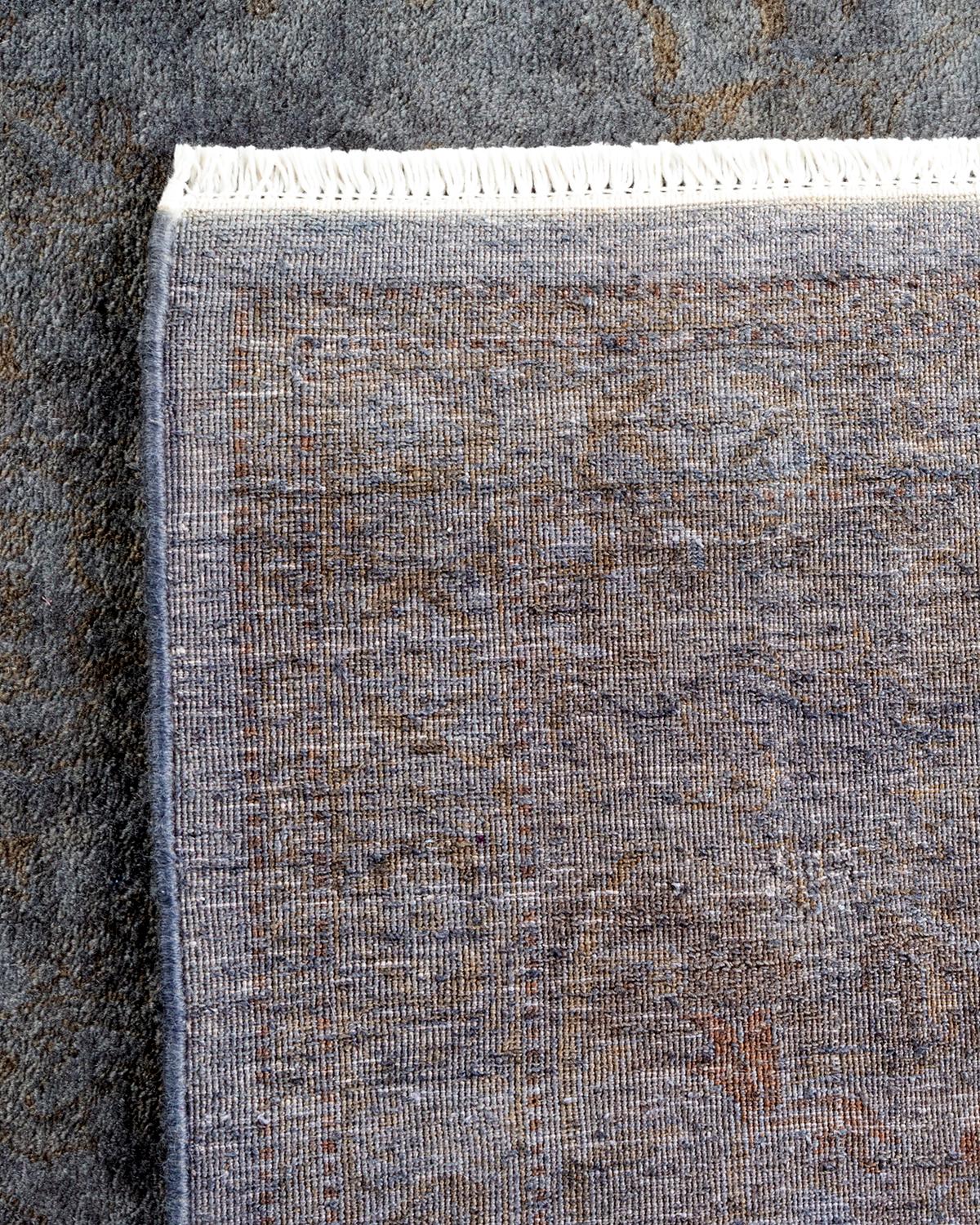 Contemporary Overdyed Hand Knotted Wool Gray Area Rug For Sale 1