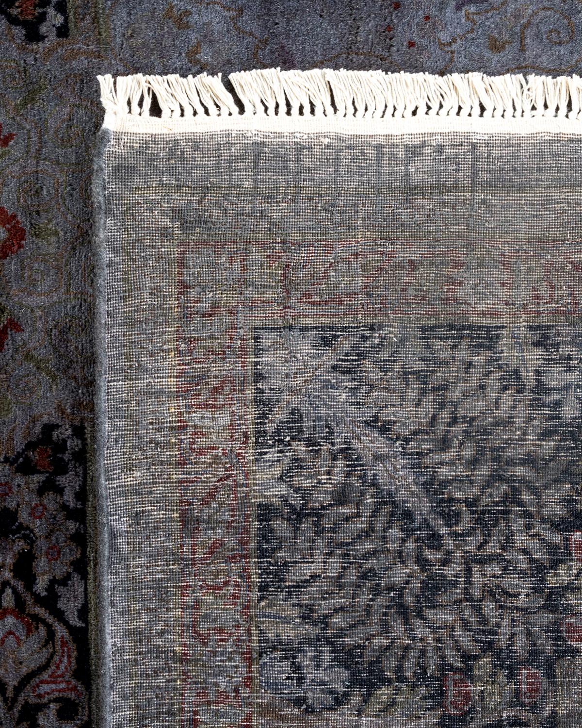 Contemporary Overdyed Hand Knotted Wool Gray Area Rug For Sale 1