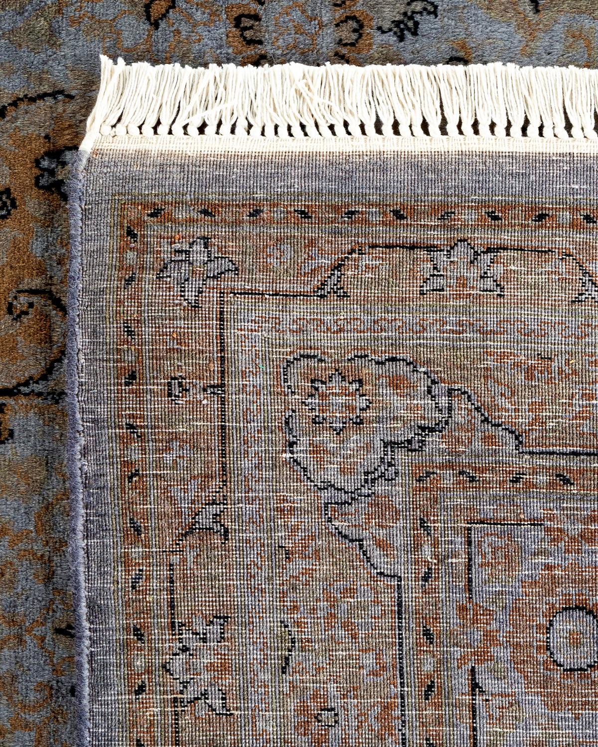 Contemporary Overdyed Hand Knotted Wool Gray Area Rug For Sale 1