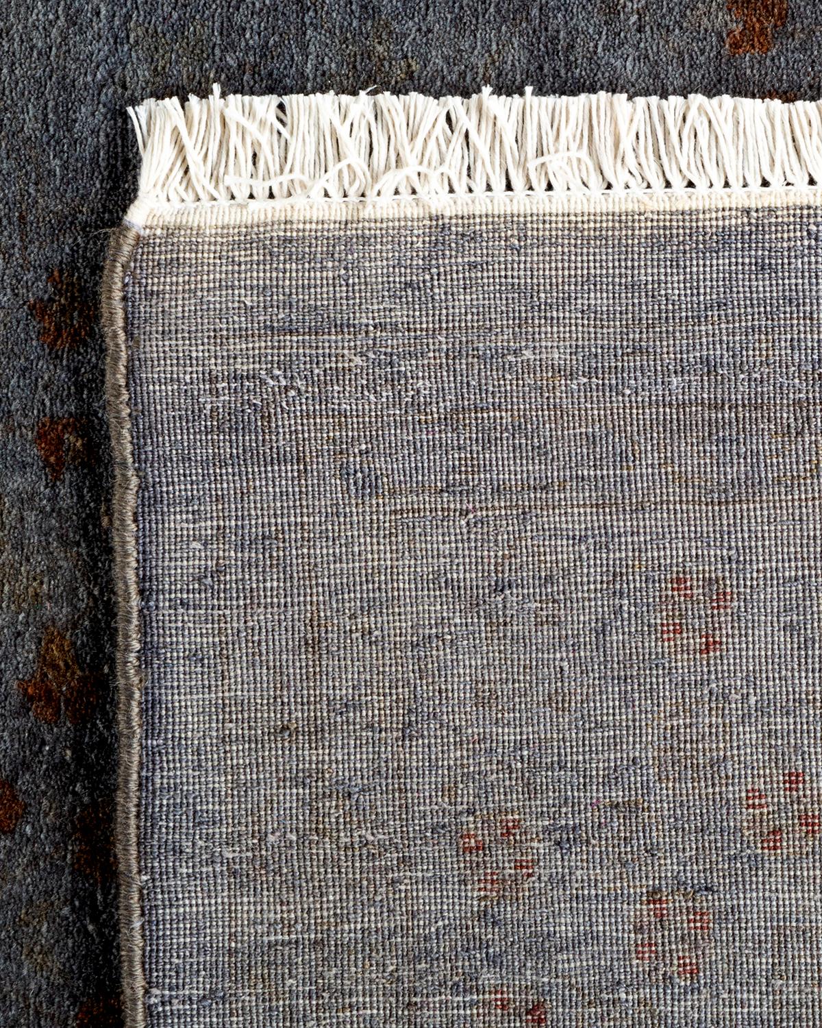 Contemporary Overdyed Hand Knotted Wool Gray Area Rug For Sale 1