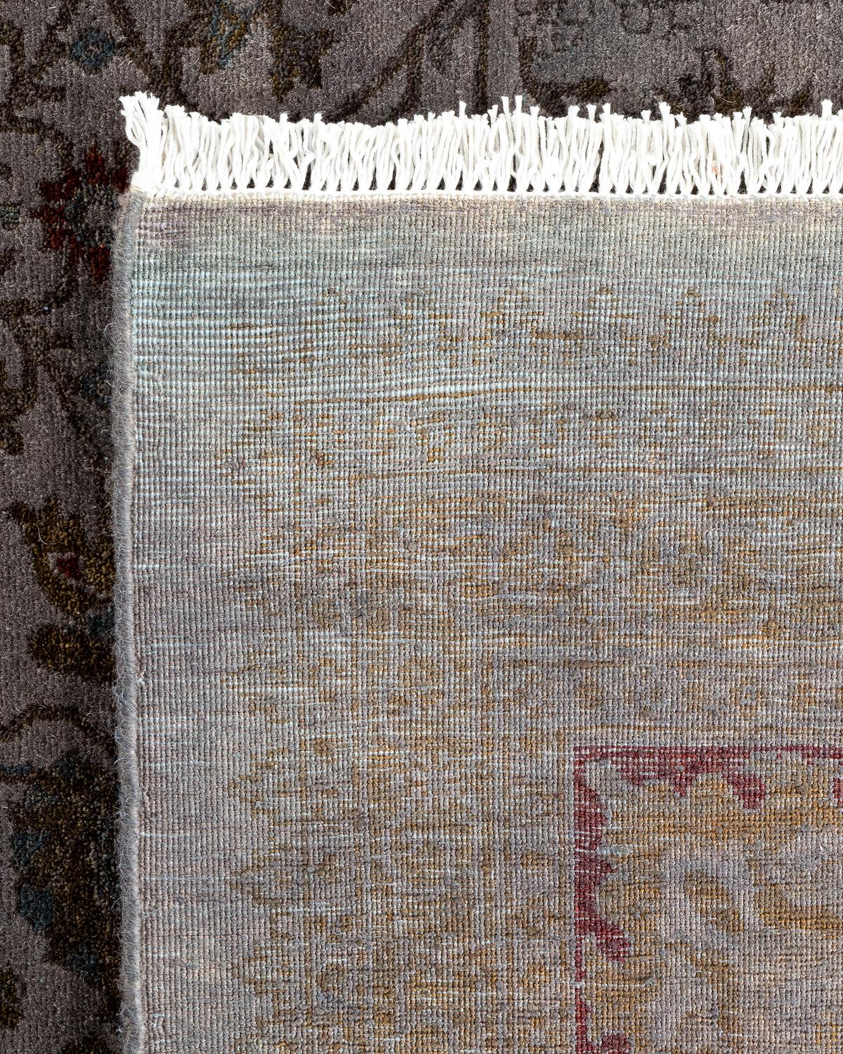 Contemporary Overdyed Hand Knotted Wool Gray Area Rug For Sale 1