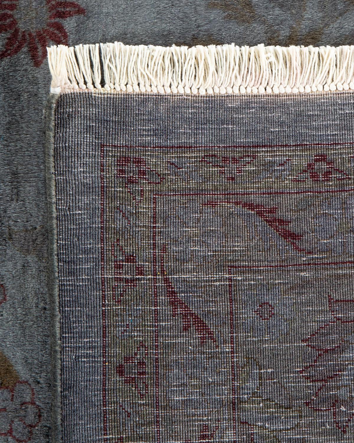 Contemporary Overdyed Hand Knotted Wool Gray Area Rug For Sale 1