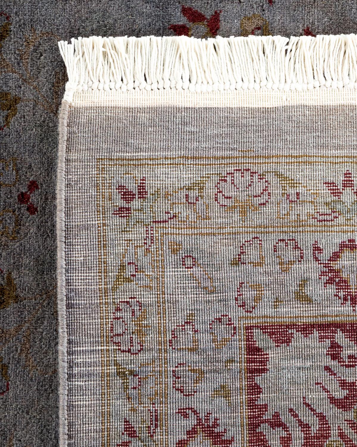 Contemporary Overdyed Hand Knotted Wool Gray Area Rug For Sale 1