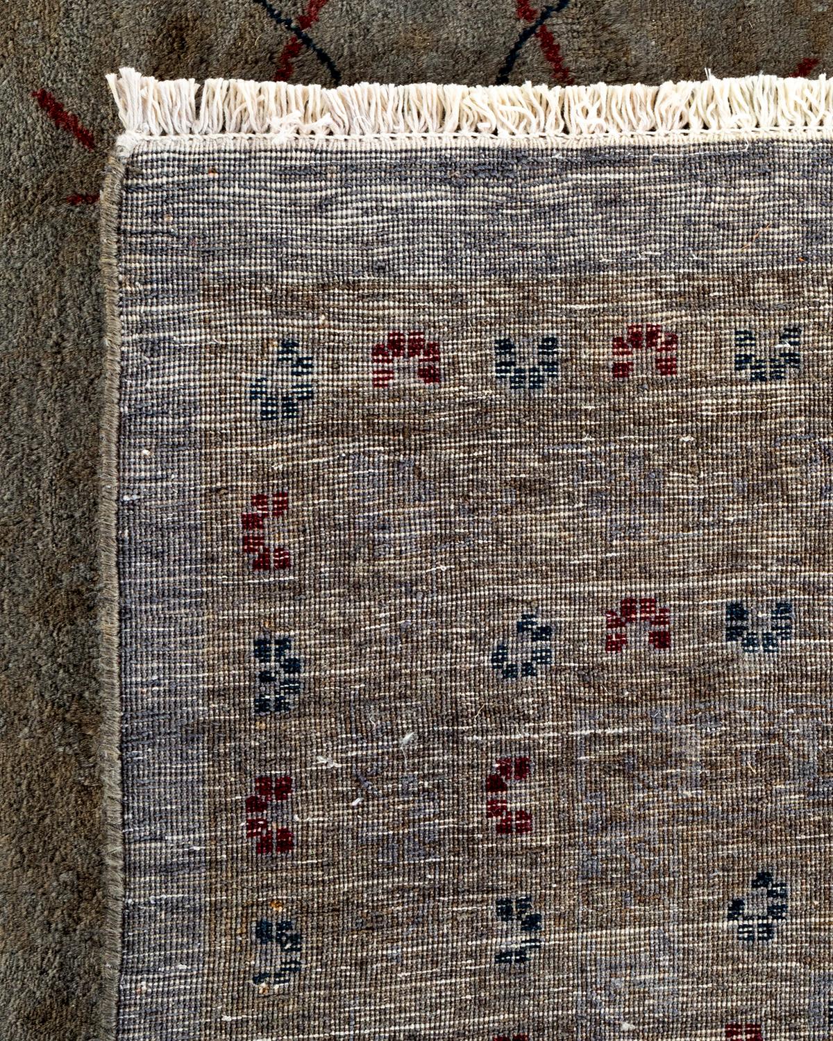 Contemporary Overdyed Hand Knotted Wool Gray Area Rug For Sale 1