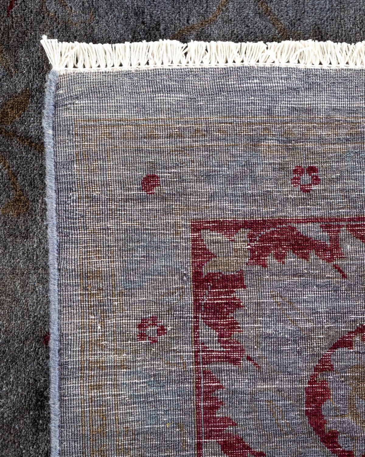 Contemporary Overdyed Hand Knotted Wool Gray Area Rug For Sale 1