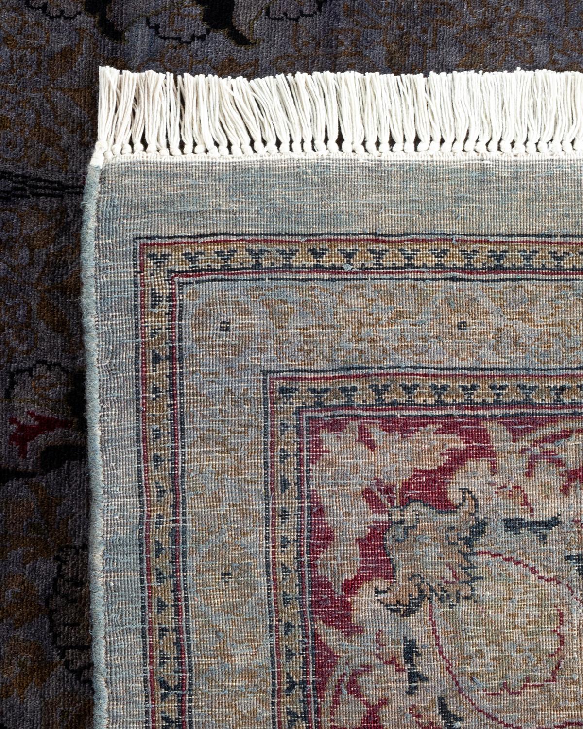 Contemporary Overdyed Hand Knotted Wool Gray Area Rug For Sale 1