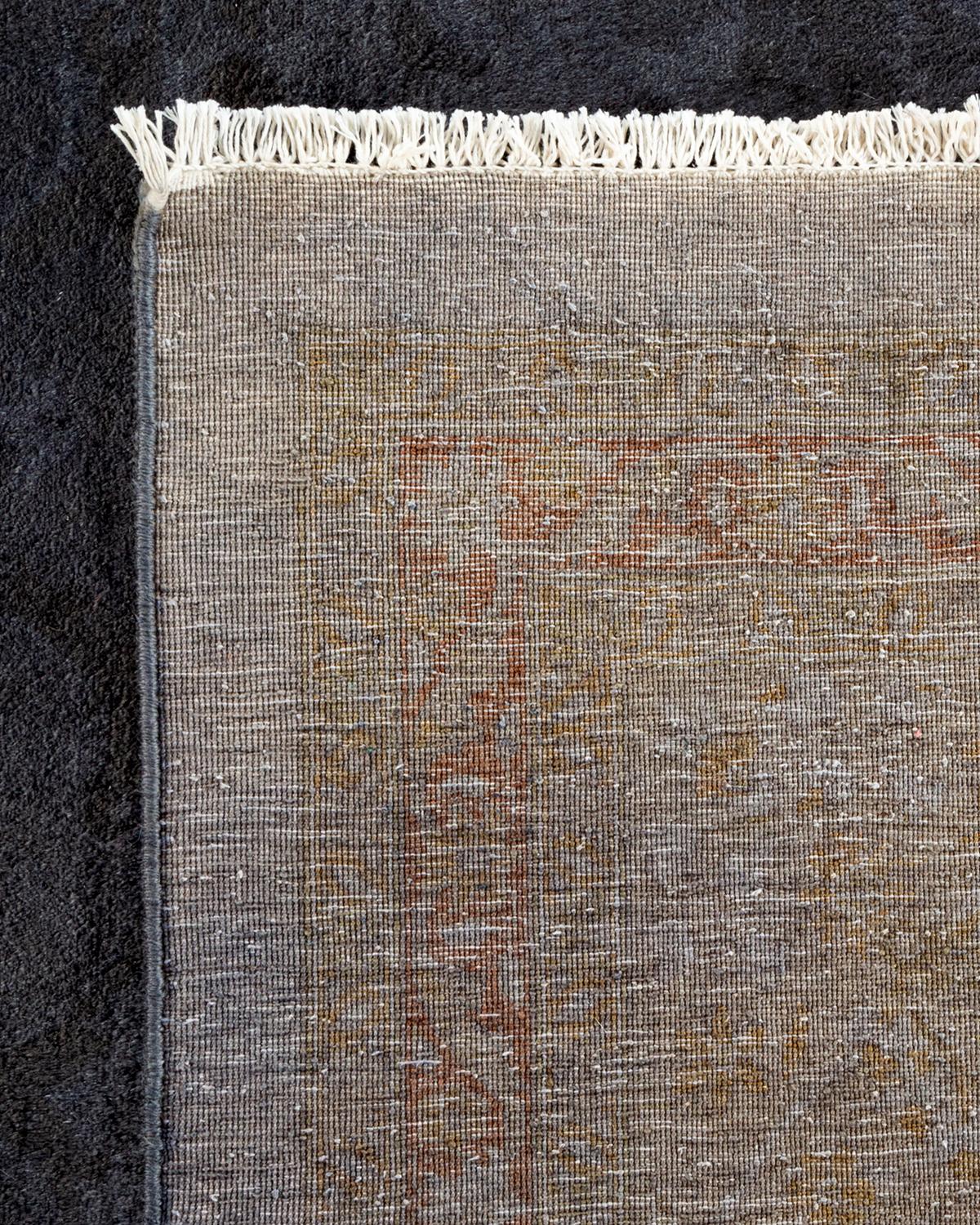 Contemporary Overdyed Hand Knotted Wool Gray Area Rug For Sale 1