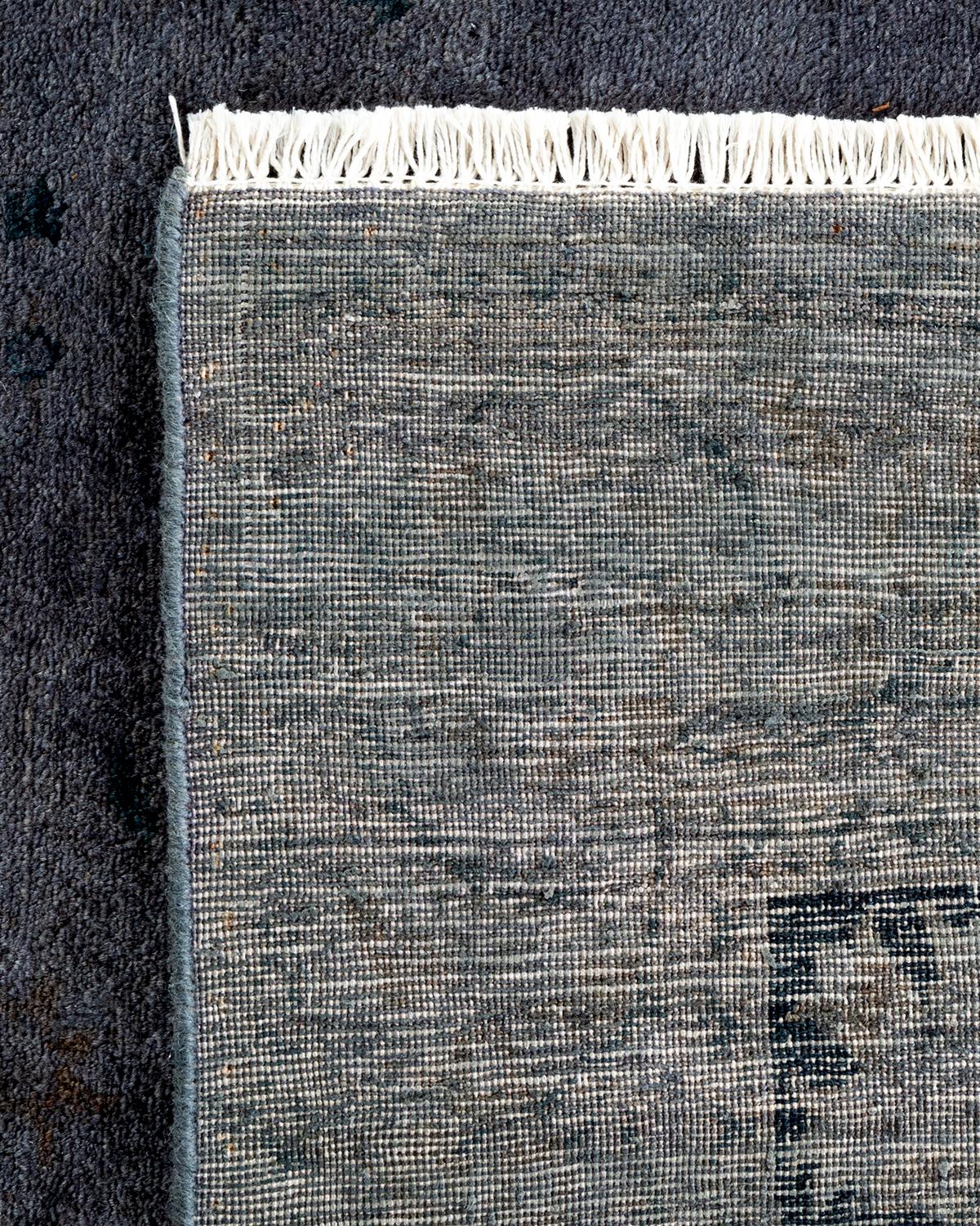 Contemporary Overdyed Hand Knotted Wool Gray Area Rug For Sale 1