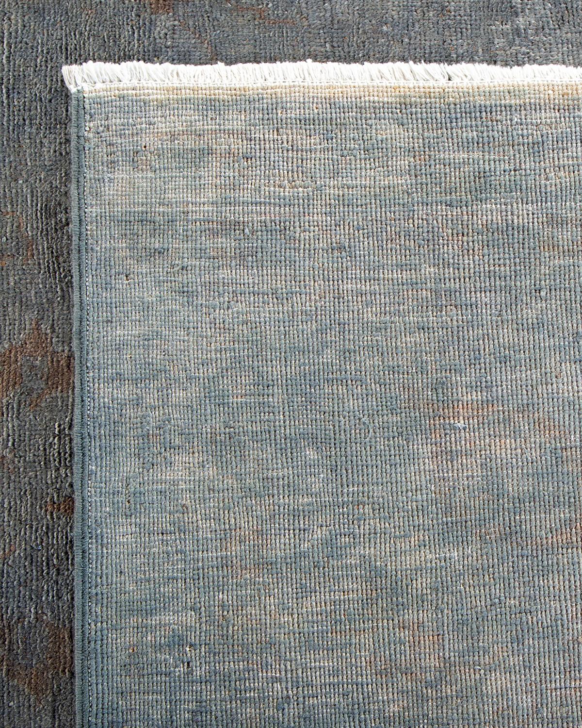 Contemporary Overdyed Hand Knotted Wool Gray Area Rug For Sale 1