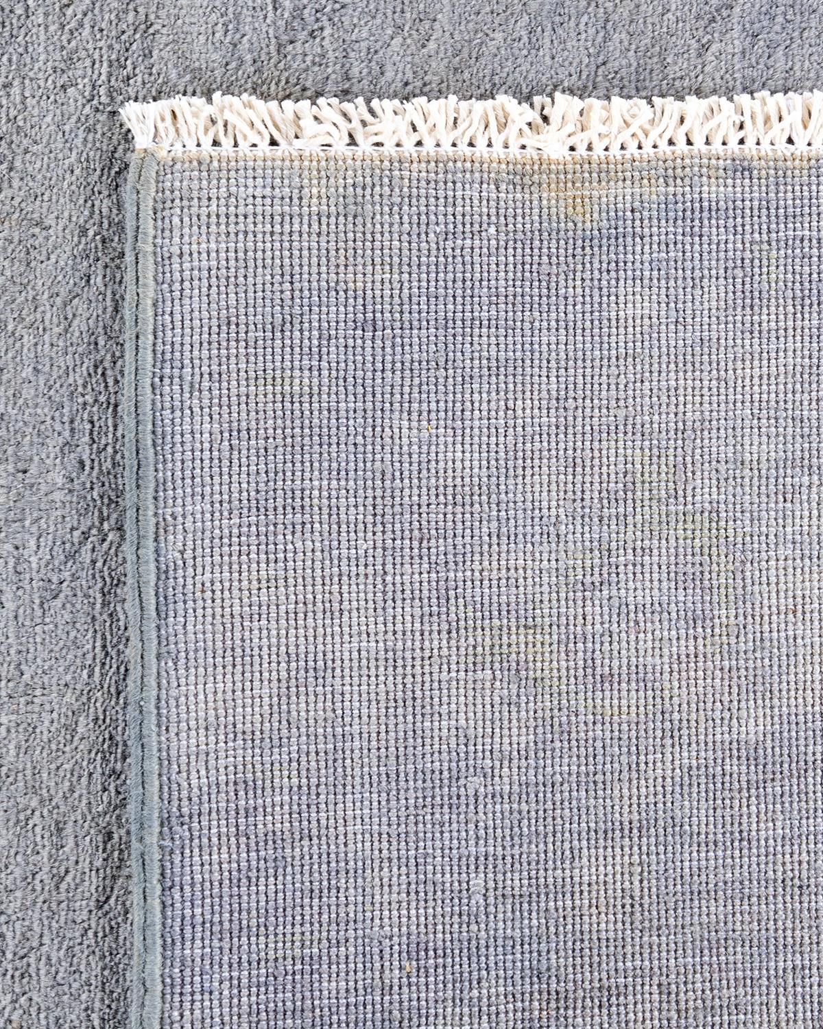 Contemporary Overdyed Hand Knotted Wool Gray Area Rug For Sale 1