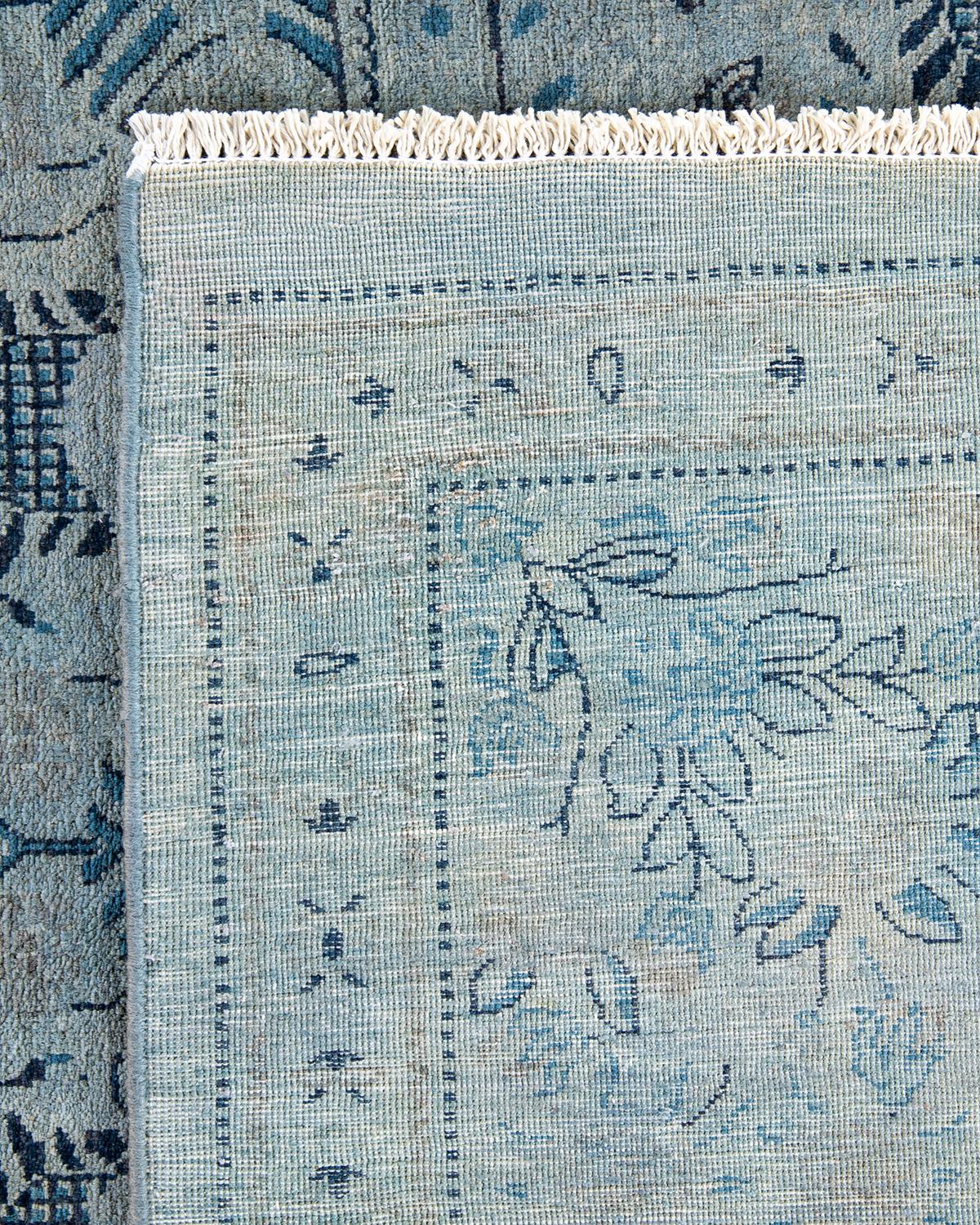 Contemporary Overdyed Hand Knotted Wool Gray Area Rug For Sale 1