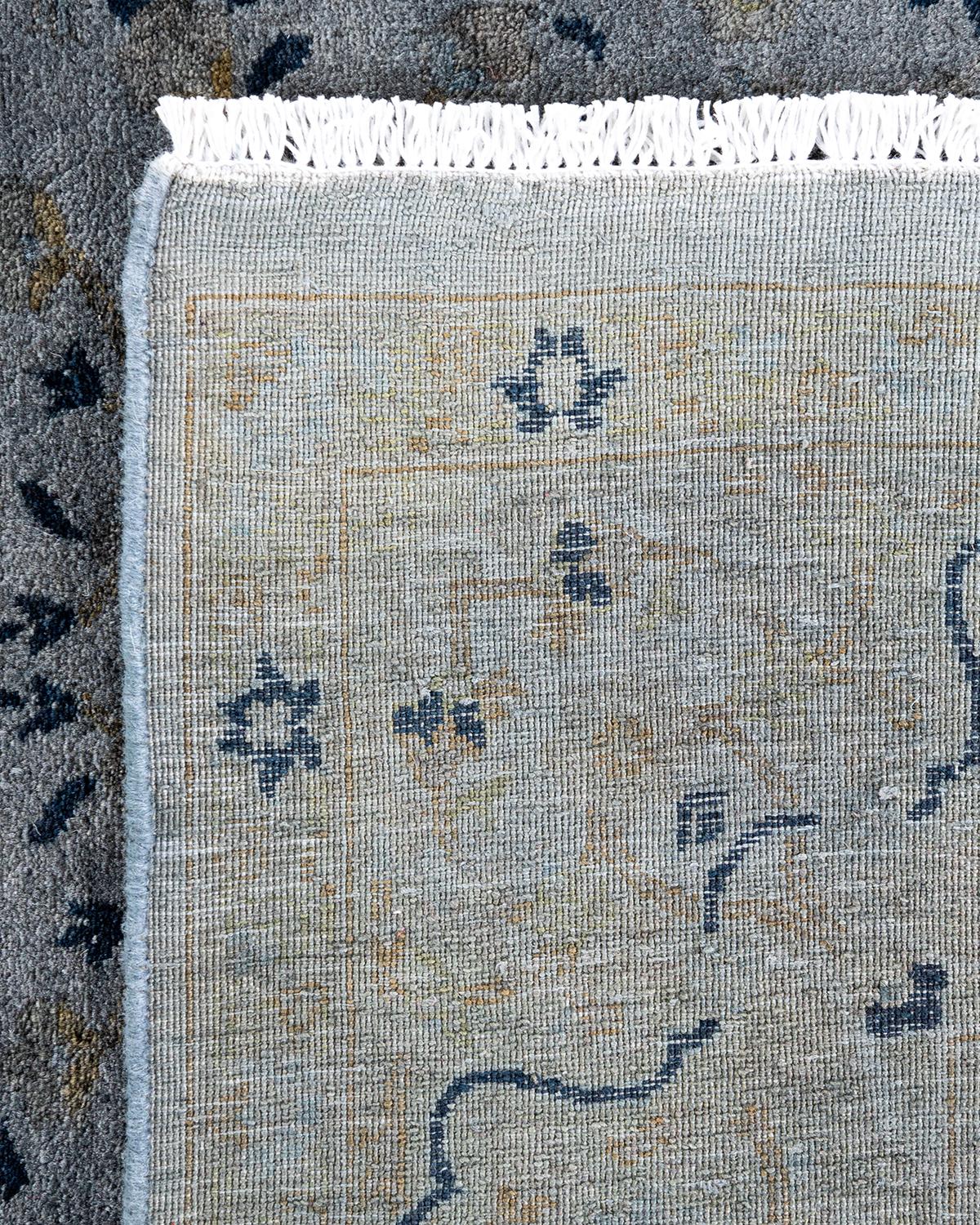 Contemporary Overdyed Hand Knotted Wool Gray Area Rug (21. Jahrhundert und zeitgenössisch) im Angebot